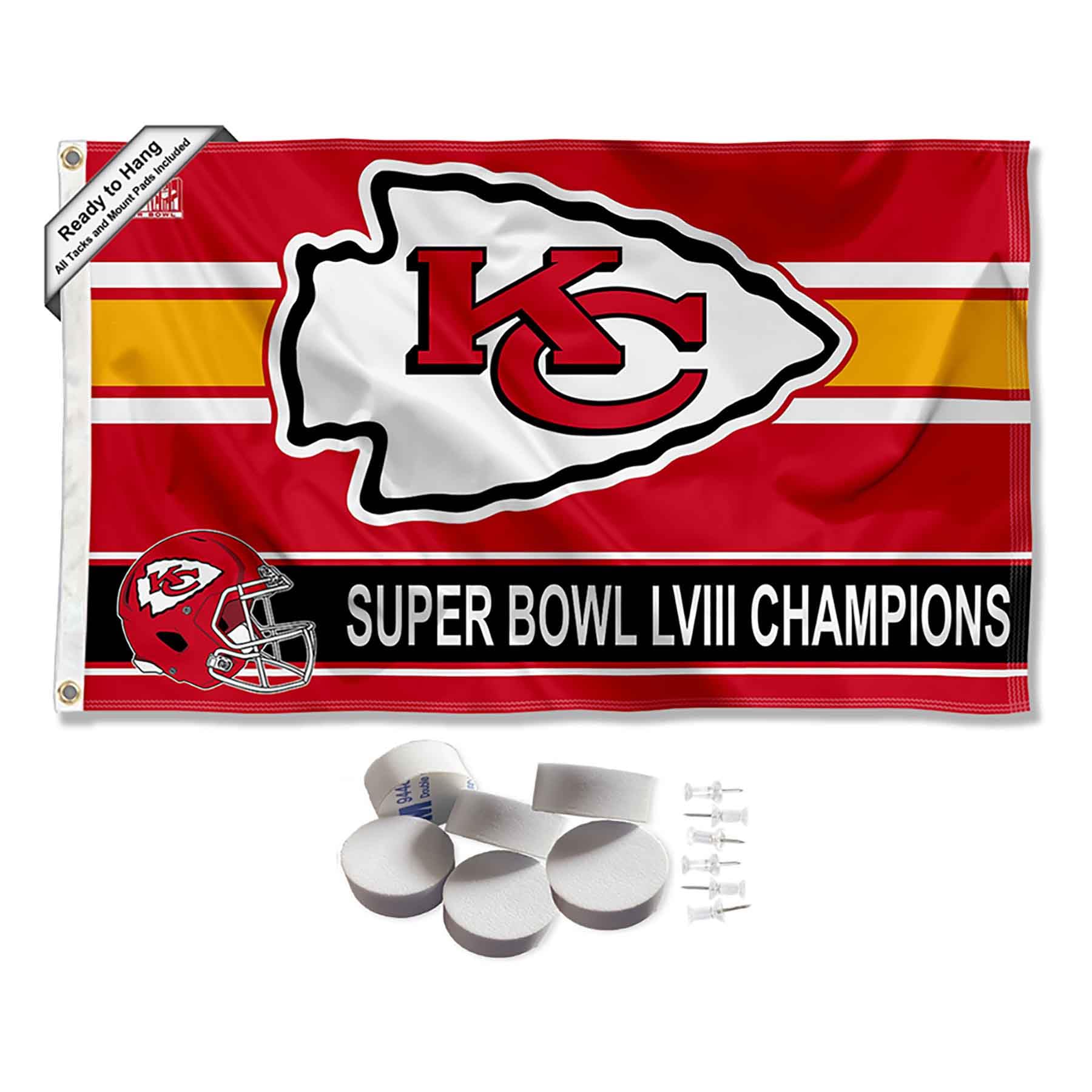 Kansas City Chiefs 2023 2024 Super Bowl Champions Banner and Tapestry Wall Tack Pads - Sports Collectibles, Sports Memorabilia, Sports Fan Shop, Sports Gifts