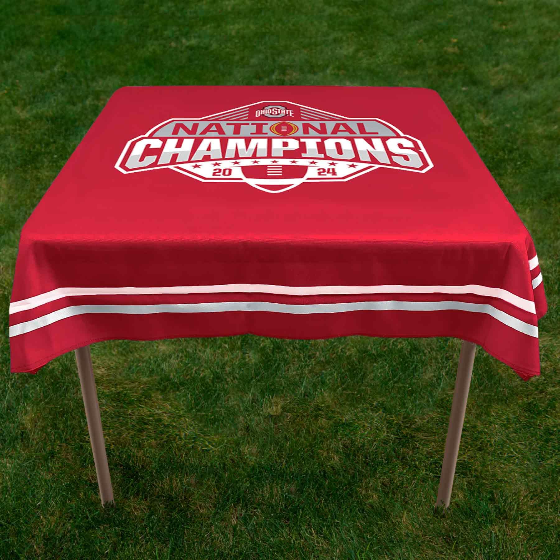 Ohio State Buckeyes 2024 College Football Champions Logo Tablecloth or Table Overlay - Sports Collectibles, Sports Memorabilia, Sports Fan Shop, Sports Gifts