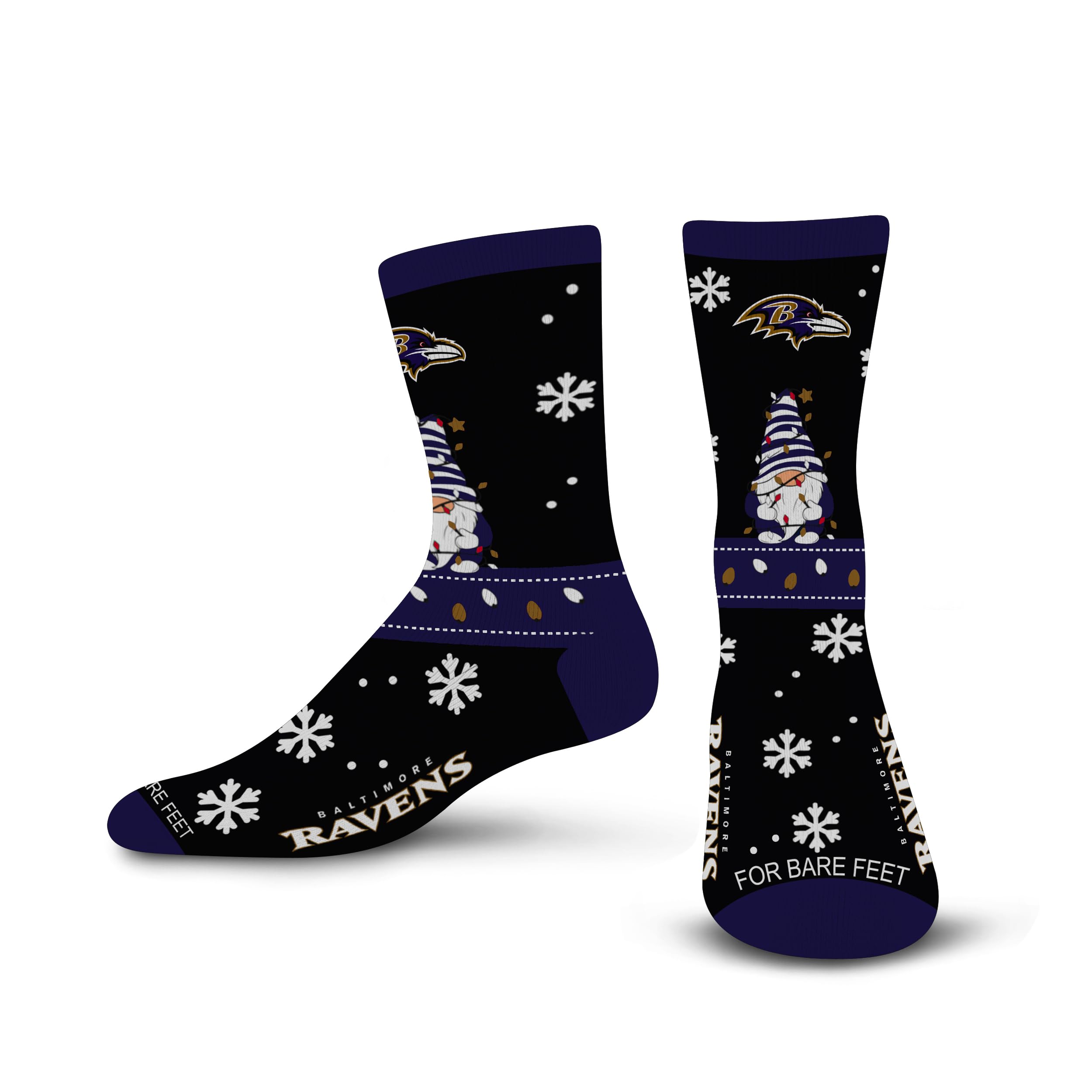 For Bare Feet NFL BALTIMORE RAVENS Holiday Sweater Gnome Team Colors Large - Sports Gifts, Sports Memorabilia, Sports Collectibles, Fan Shop