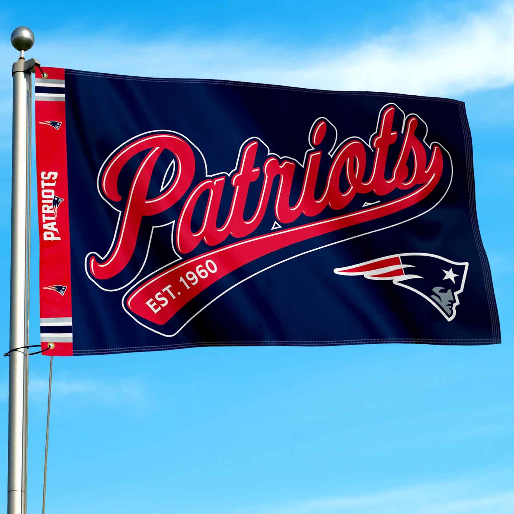 WinCraft New England Patriots Script Logo Premium Flag - Sports Collectibles, Sports Memorabilia, Sports Fan Shop, Sports Gifts