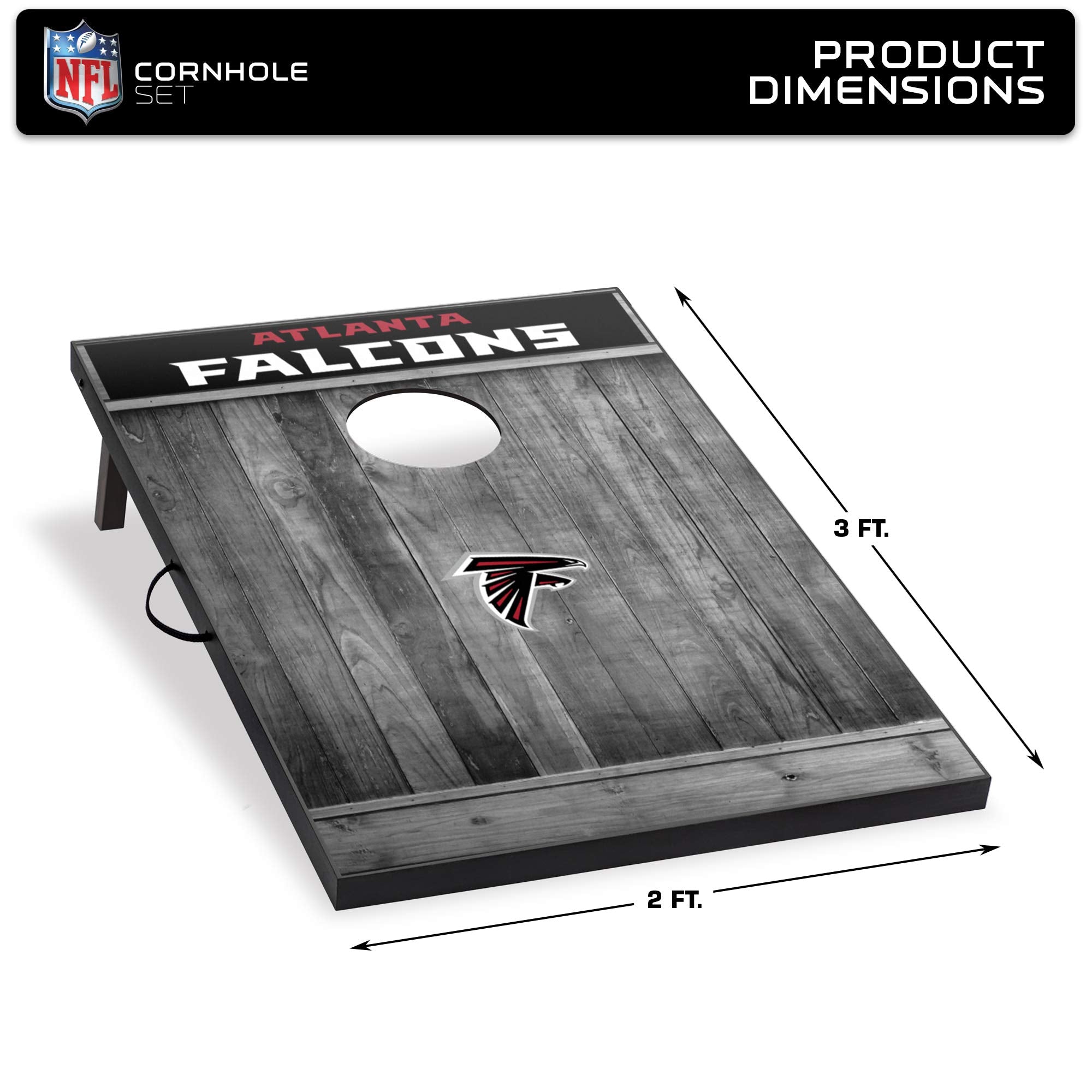 Wild Sports 2'x3' MDF Wood NFL Atlanta Falcons Cornhole Set - Grey Wood Design - Sports Collectibles, Sports Memorabilia, Sports Fan Shop, Sports Gifts