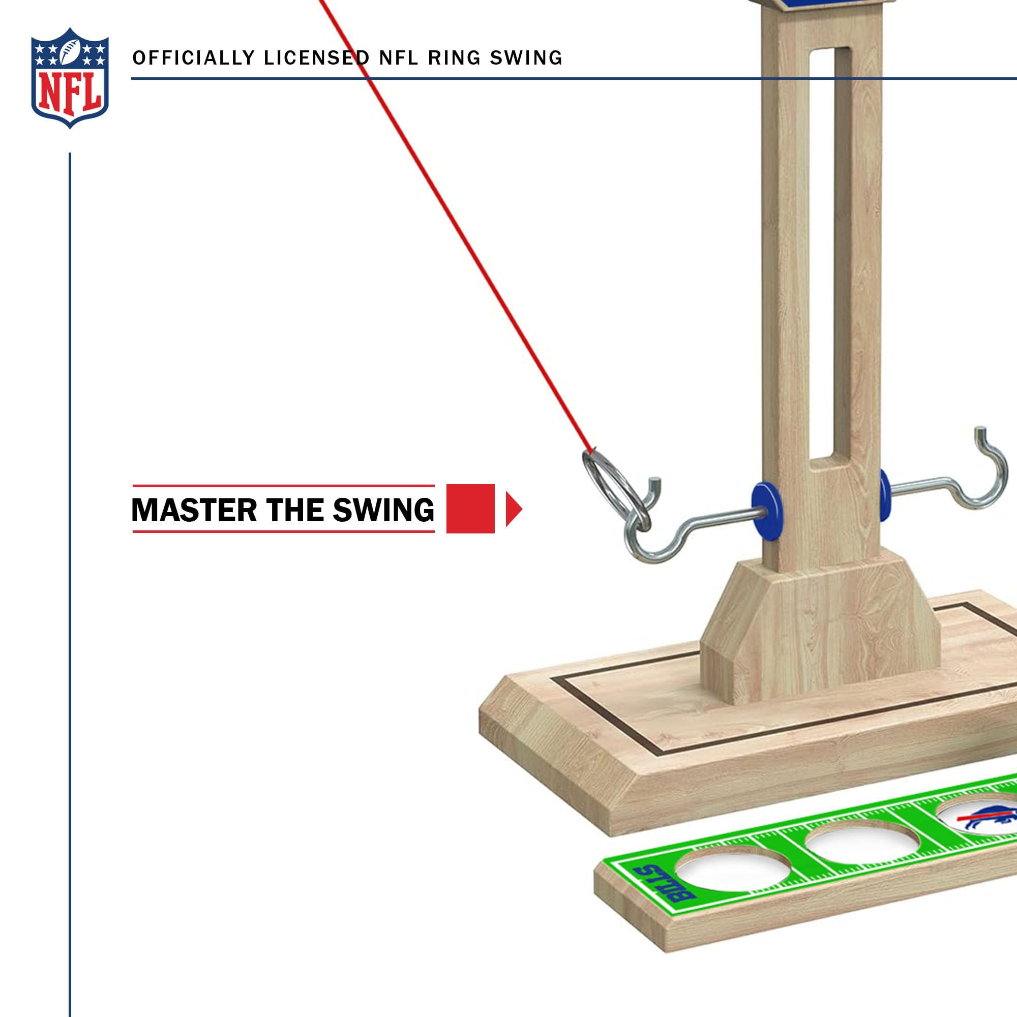 Wild Sports NFL Buffalo Bills Wooden Ring Swing Battle - Head-to-Head Ring Toss Hook & Ring Game for NFL Fans - Sports Collectibles, Sports Memorabilia, Sports Fan Shop, Sports Gifts