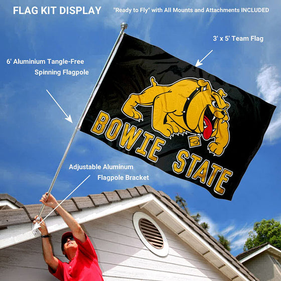 College Flags & Banners Co. BSU Bulldogs Bowie State Flag and Pole Bracket Mount Bundle - Sports Collectibles, Sports Memorabilia, Sports Fan Shop, Sports Gifts