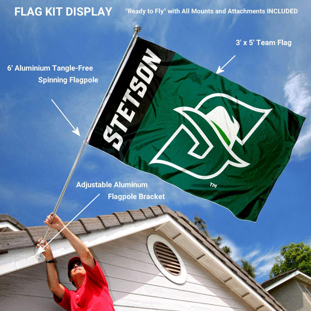 College Flags & Banners Co. Stetson Hatters New Logo Flag and Pole Bracket Mount Bundle - Sports Collectibles, Sports Memorabilia, Sports Fan Shop, Sports Gifts