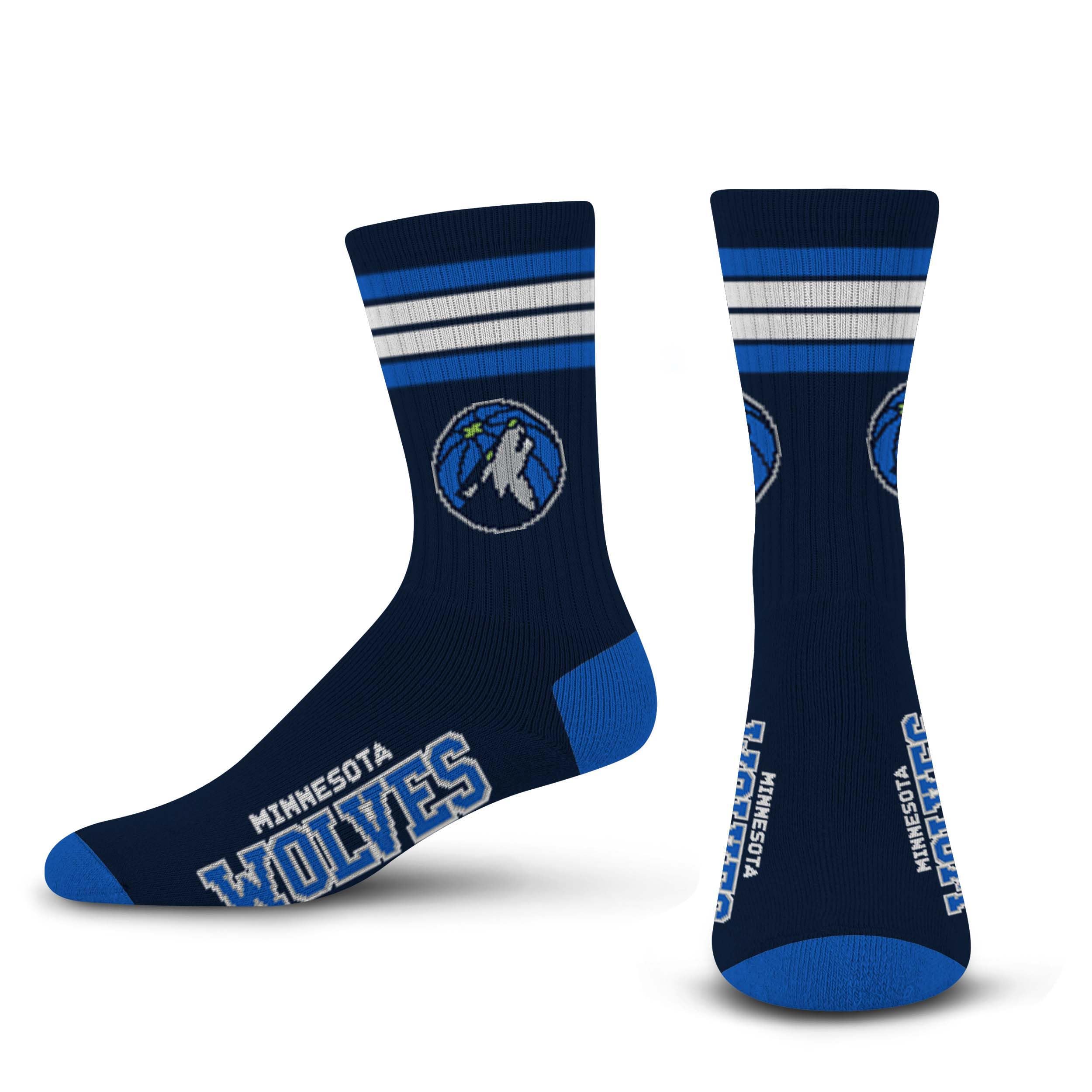 For Bare Feet NBA MINNESOTA TIMBERWOLVES 4 Stripe Deuce Crew Sock Team Color Large - Sports Gifts, Sports Memorabilia, Sports Collectibles, Fan Shop