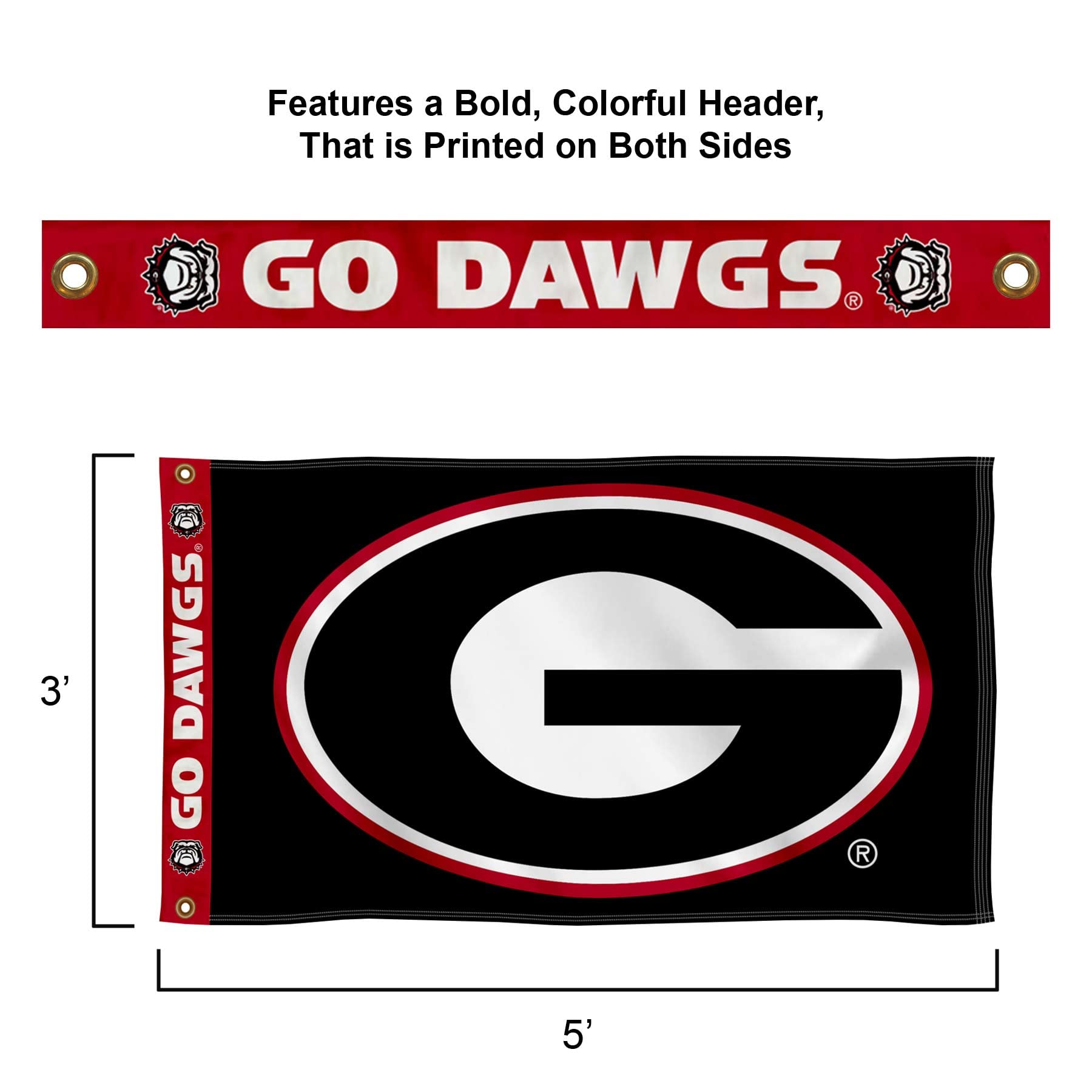 College Flags & Banners Co. Georgia Bulldogs Printed Header 3x5 Foot Banner Flag - Sports Collectibles, Sports Memorabilia, Sports Fan Shop, Sports Gifts