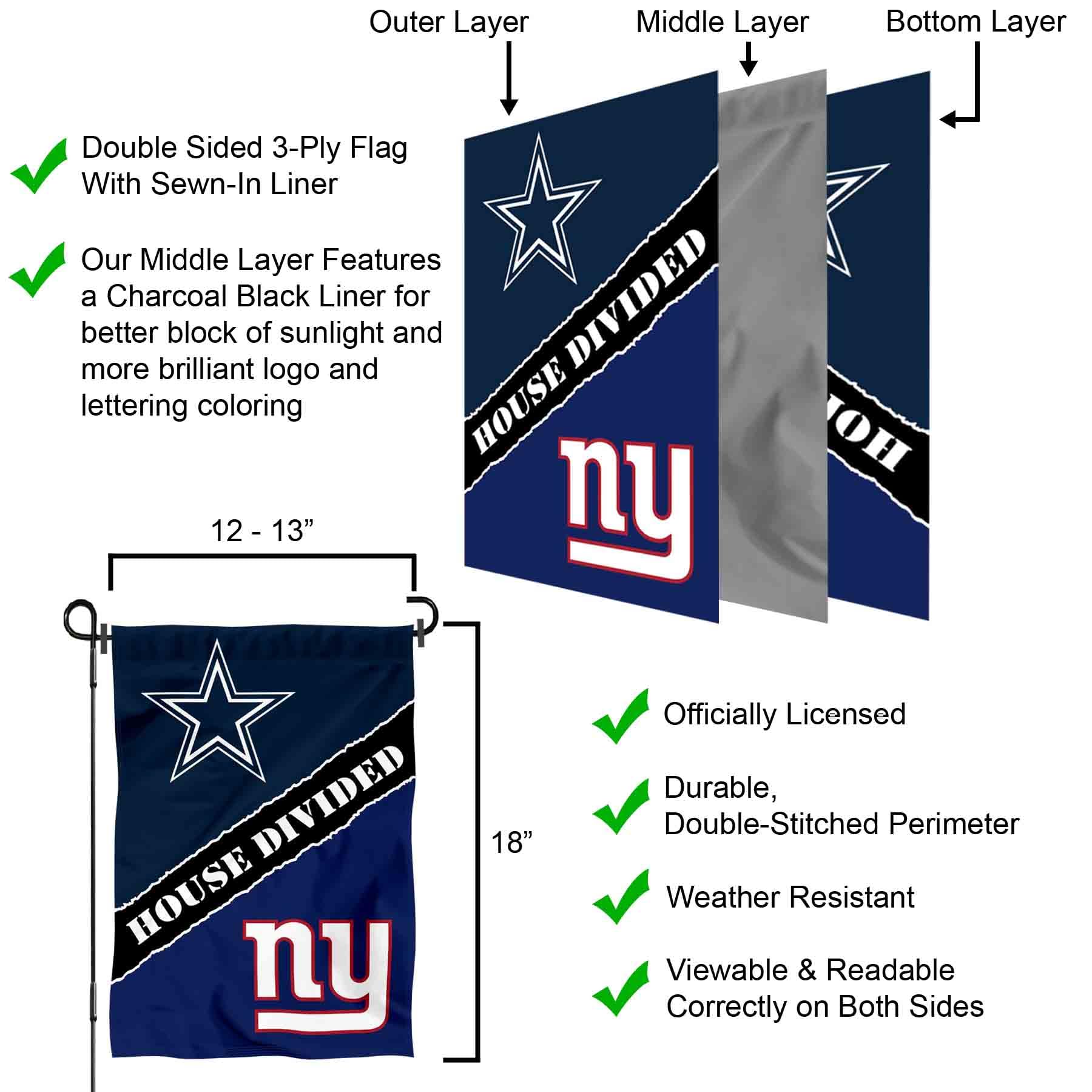 WinCraft House Divided Cowboys and Giants Double Sided Garden Flag - Sports Collectibles, Sports Memorabilia, Sports Fan Shop, Sports Gifts