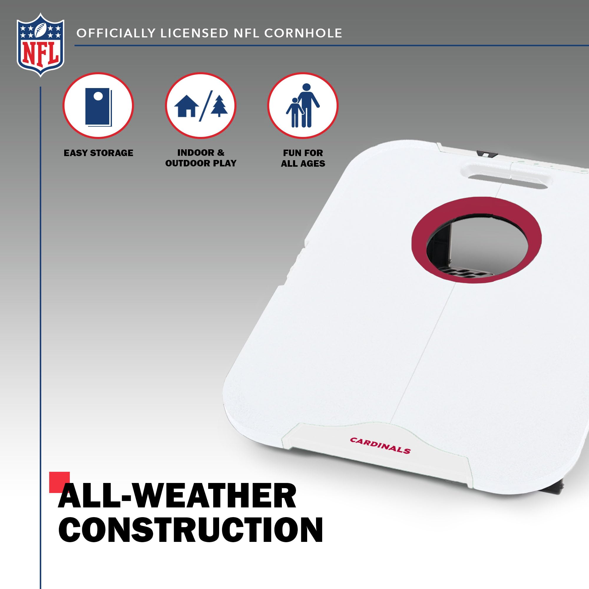 Wild Sports NFL Arizona Cardinals Pro Football All-Weather Cornhole Set - Travel Bean Bag Toss Set Includes 8 Bean Bags - Sports Collectibles, Sports Memorabilia, Sports Fan Shop, Sports Gifts