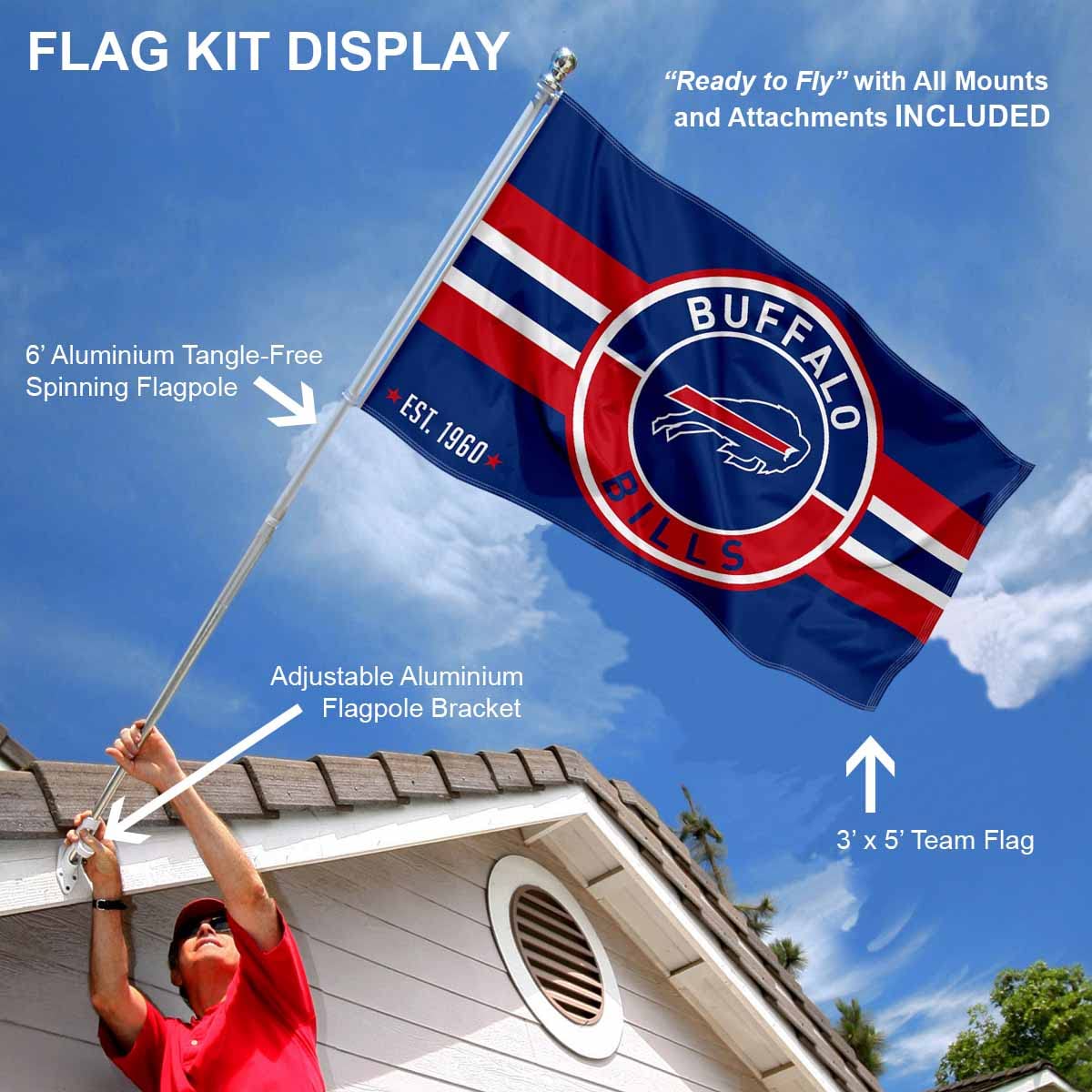 WinCraft Buffalo Bills Patch Logo Flag Pole and Bracket Mount Kit - Sports Collectibles, Sports Memorabilia, Sports Fan Shop, Sports Gifts