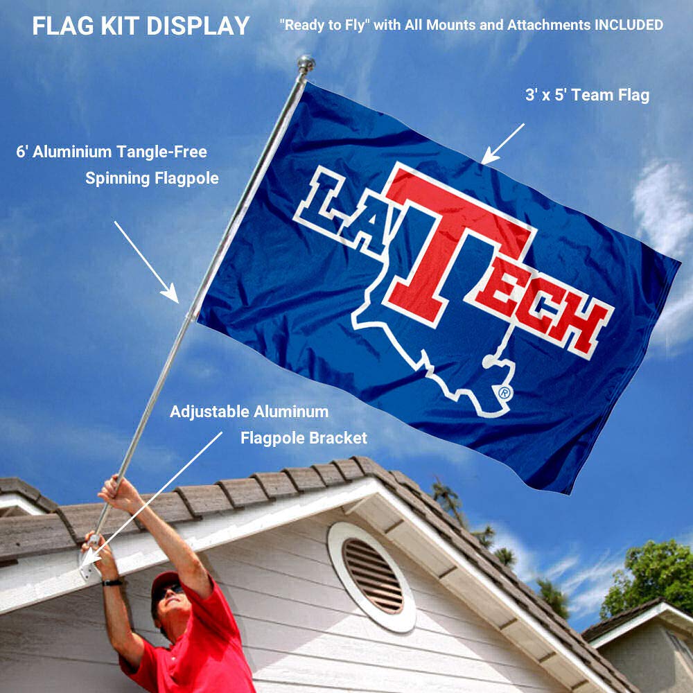 LA Tech 3x5 Flag and Pole Bracket Mount Bundle - Sports Collectibles, Sports Memorabilia, Sports Fan Shop, Sports Gifts