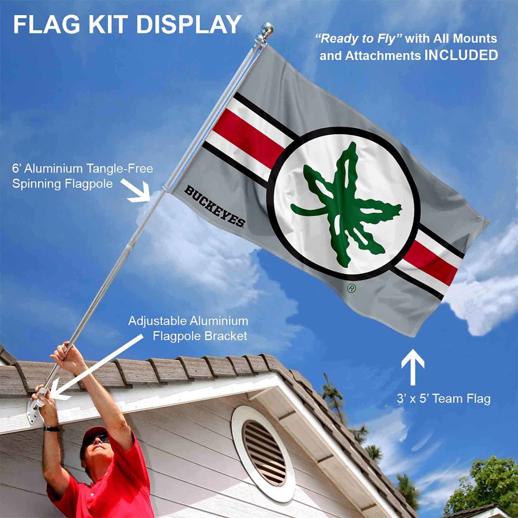 College Flags & Banners Co. Ohio State Buckeyes Helmet Leaf Flag with Pole and Bracket Mount Kit - Sports Collectibles, Sports Memorabilia, Sports Fan Shop, Sports Gifts