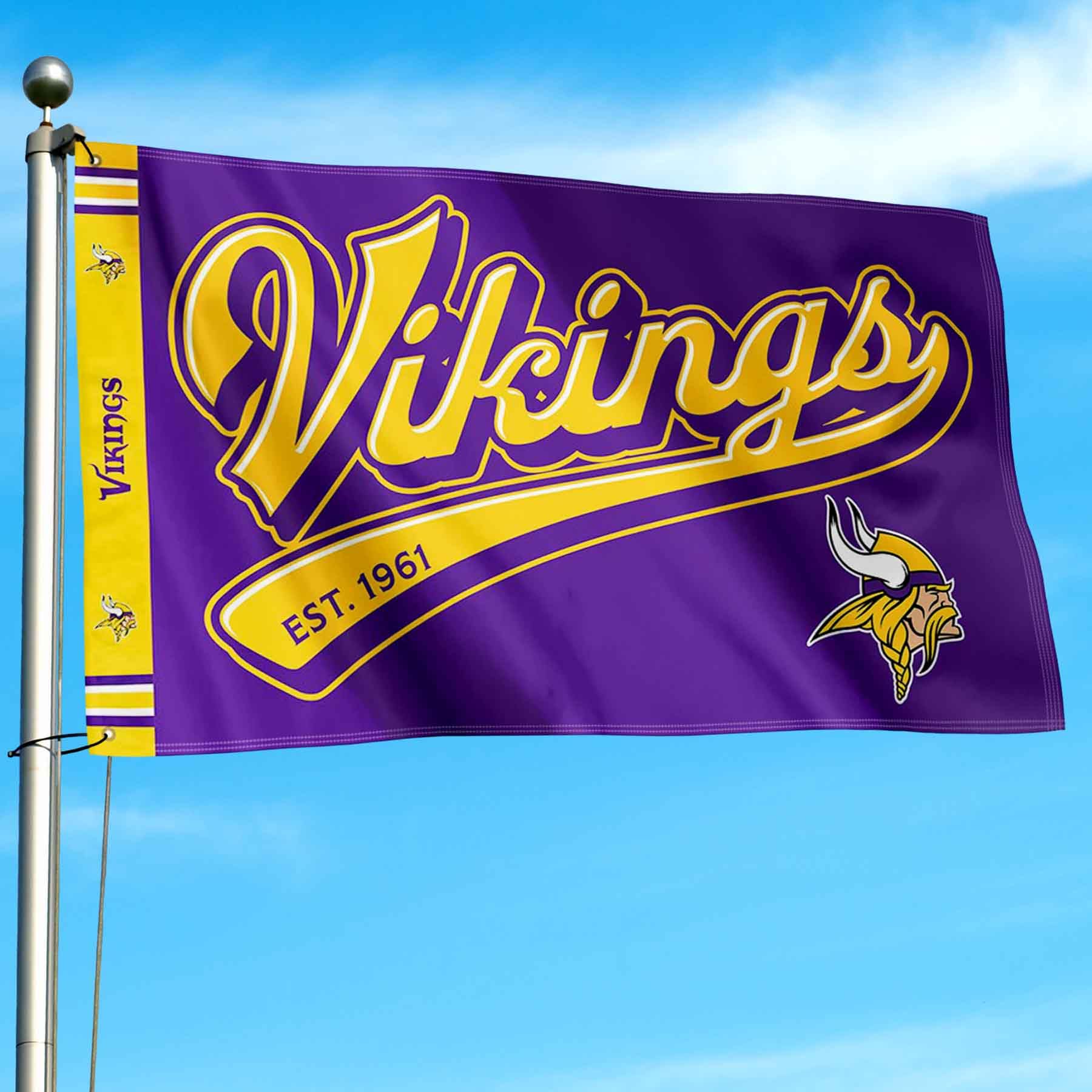 WinCraft Minnesota Vikings Script Logo Premium Flag - Sports Collectibles, Sports Memorabilia, Sports Fan Shop, Sports Gifts