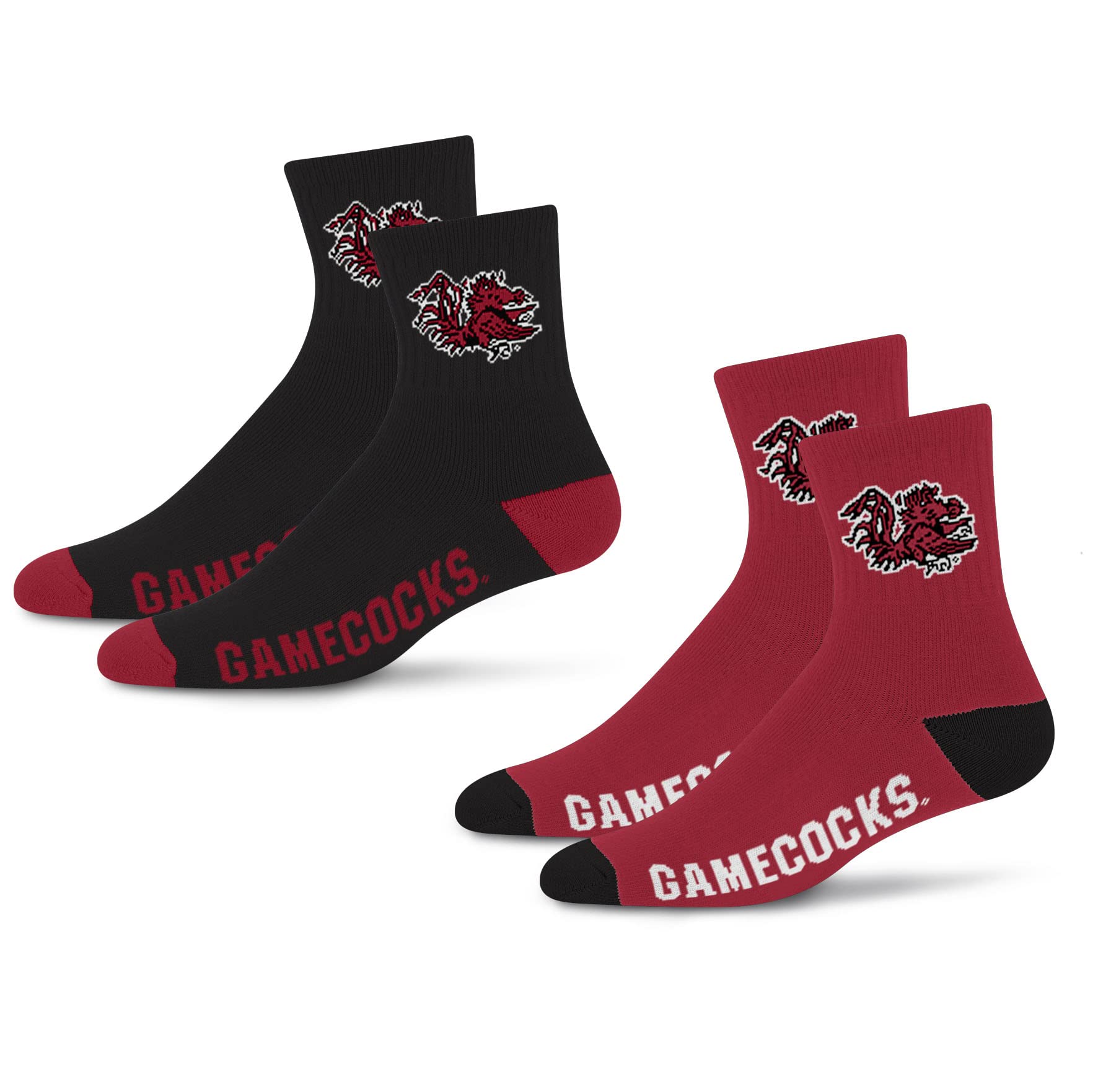 For Bare Feet NCAA South Carolina Gamecocks Quarter Sock Two Pack Team Colors Large - Sports Gifts, Sports Memorabilia, Sports Collectibles, Fan Shop