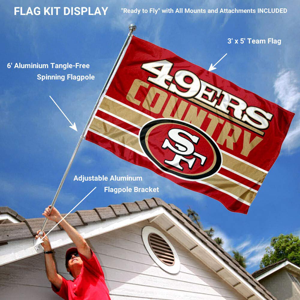WinCraft San Francisco 49ers Country Flag Pole and Bracket Mount Kit - Sports Collectibles, Sports Memorabilia, Sports Fan Shop, Sports Gifts