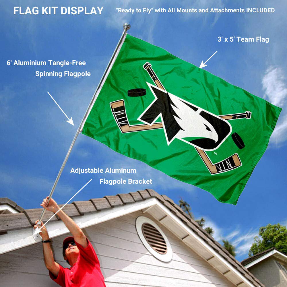 College Flags & Banners Co. North Dakota Fighting Hawks Hockey Flag and Pole Bracket Mount Bundle - Sports Collectibles, Sports Memorabilia, Sports Fan Shop, Sports Gifts
