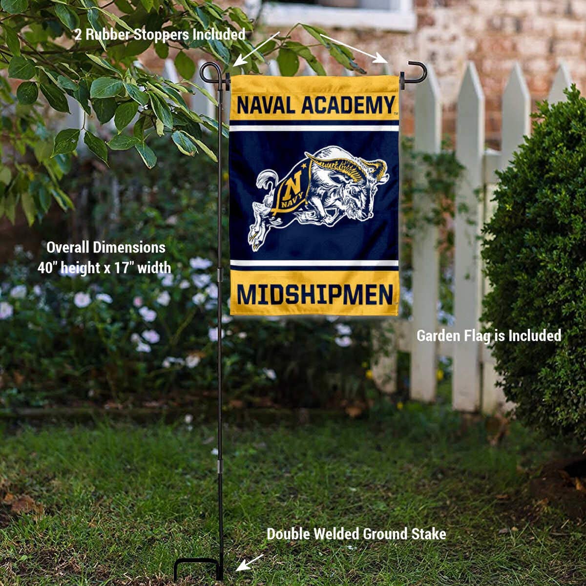 College Flags & Banners Co. US Navy Midshipmen Garden Flag and USA Stand Pole Holder Set - Sports Collectibles, Sports Memorabilia, Sports Fan Shop, Sports Gifts