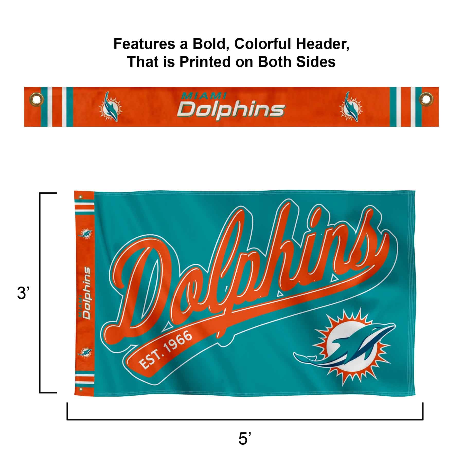 WinCraft Miami Dolphins Script Logo Premium Flag - Sports Collectibles, Sports Memorabilia, Sports Fan Shop, Sports Gifts