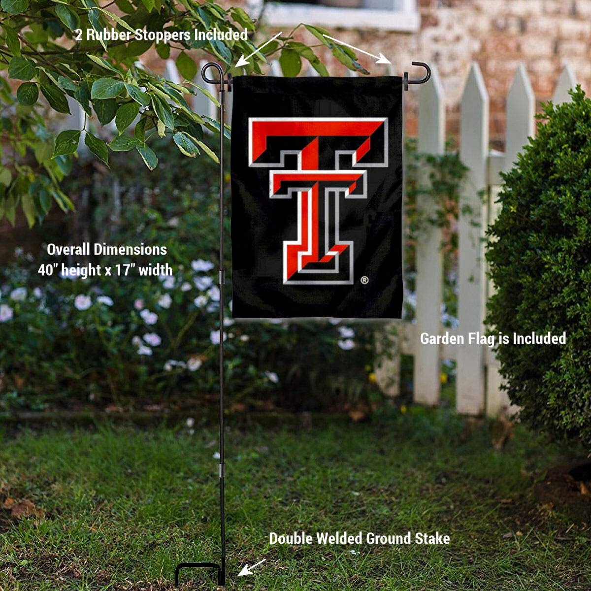 College Flags & Banners Co. Texas Tech Red Raiders Dual Logo Garden Flag with Pole Stand Holder - Sports Collectibles, Sports Memorabilia, Sports Fan Shop, Sports Gifts