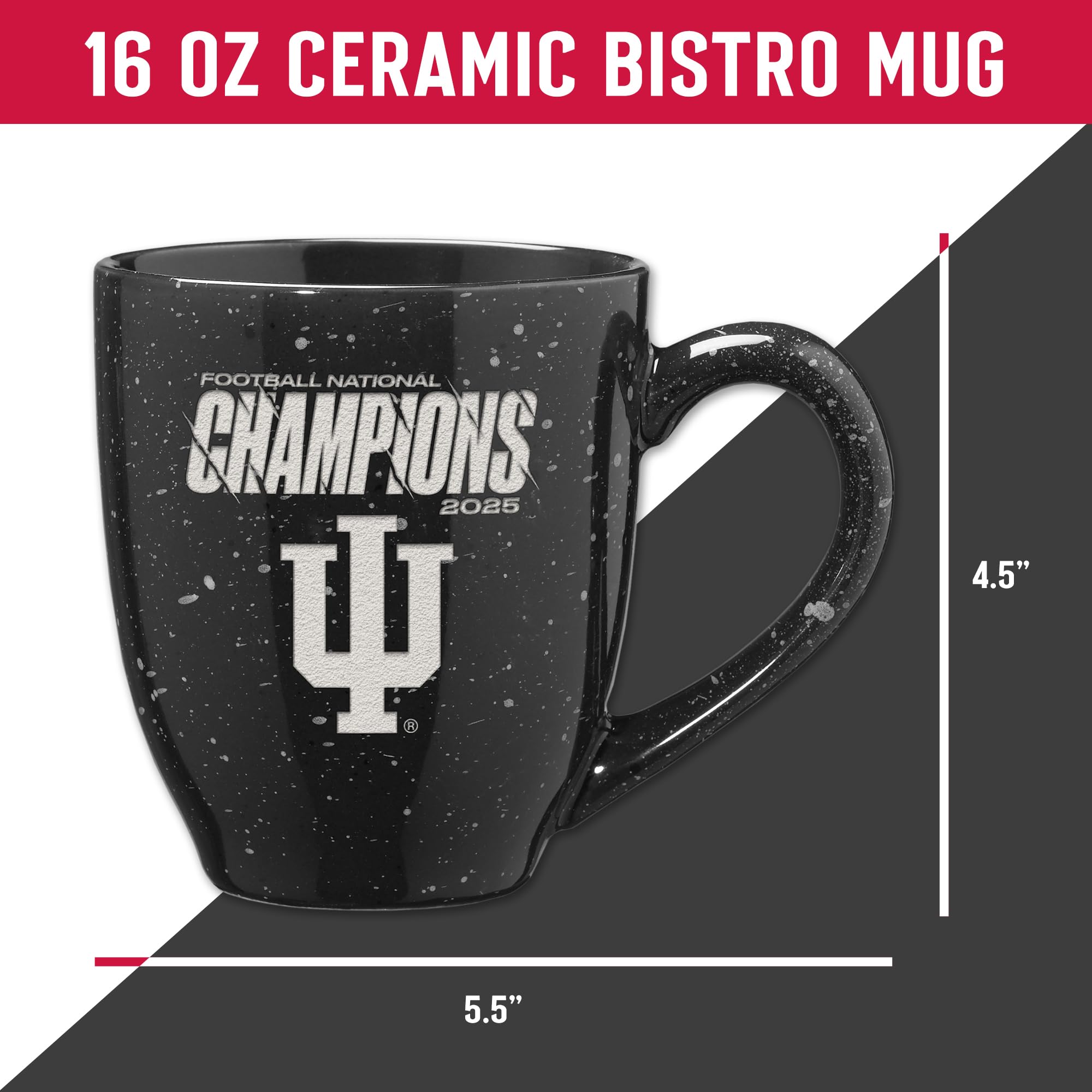 Rico Industries NCAA Indiana Hoosiers 2026 Football National Champions 16 oz Team Color Laser Engraved Speckled Ceramic Coffee Mug - Sports Gifts, Sports Memorabilia, Sports Collectibles, Fan Shop