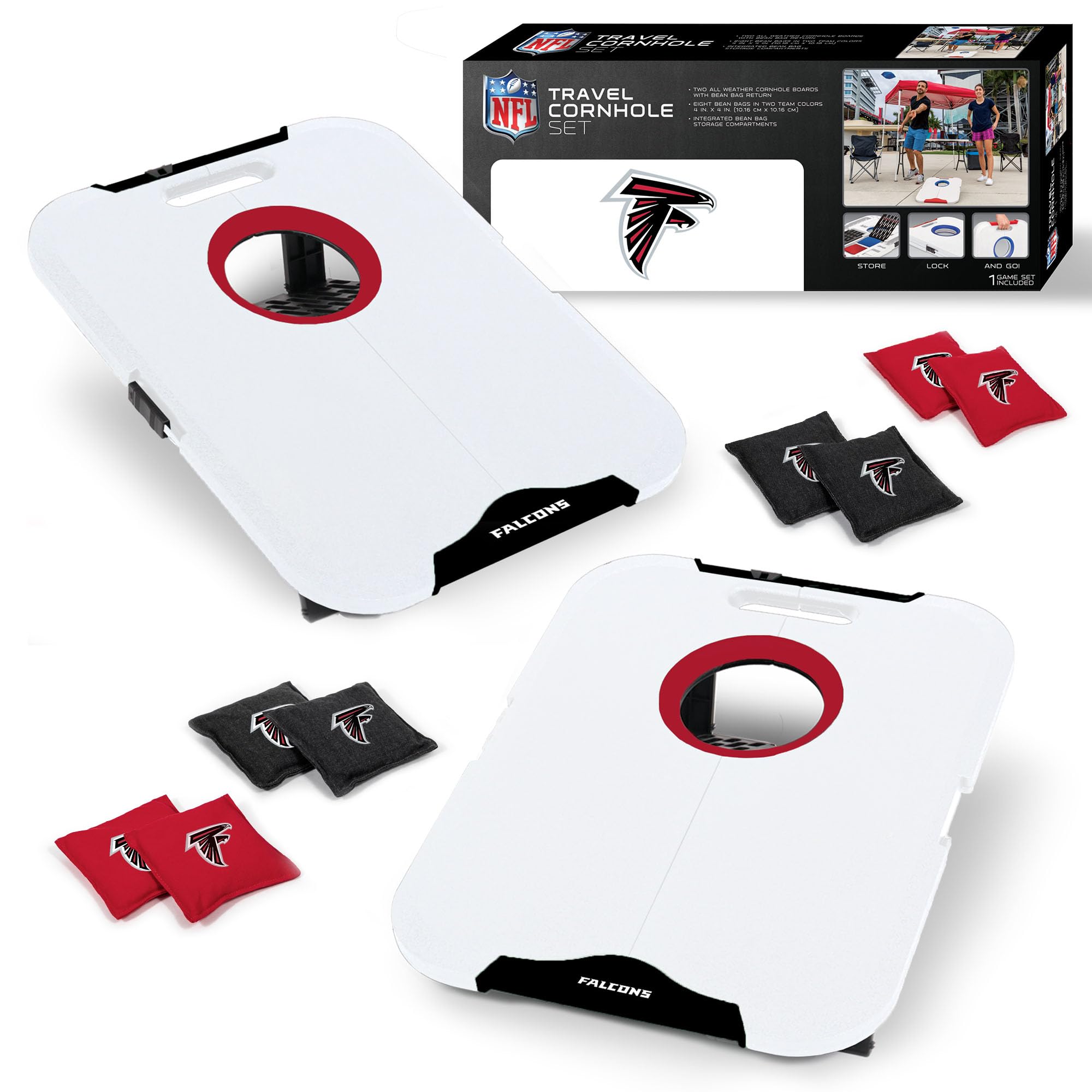 Wild Sports NFL Atlanta Falcons Pro Football All-Weather Cornhole Set - Travel Bean Bag Toss Set Includes 8 Bean Bags - Sports Collectibles, Sports Memorabilia, Sports Fan Shop, Sports Gifts