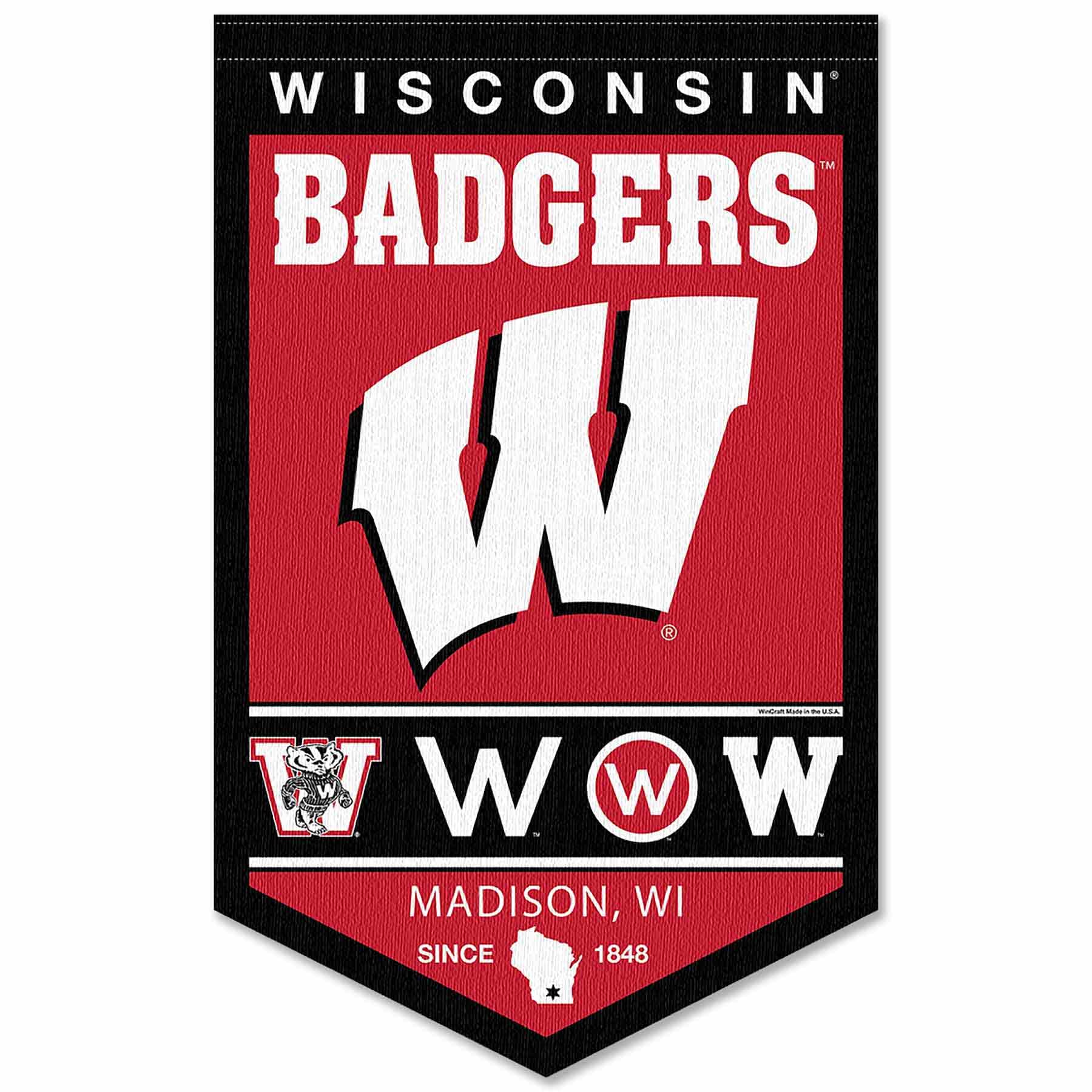 College Flags & Banners Co. Wisconsin Badgers Heritage History Banner Pennant - Sports Collectibles, Sports Memorabilia, Sports Fan Shop, Sports Gifts