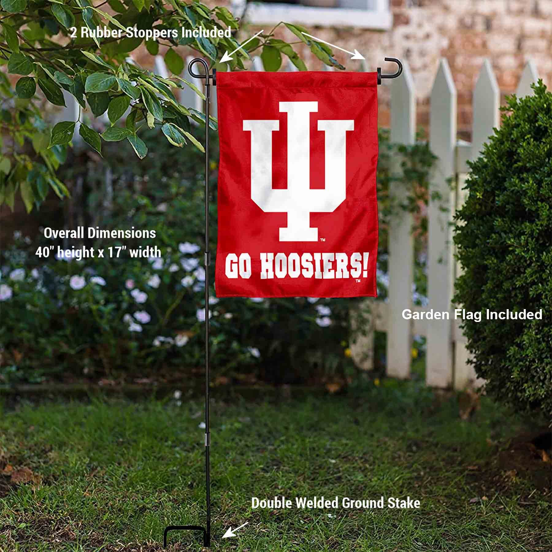 College Flags & Banners Co. Indiana Hoosiers Go Hoosiers Garden Flag with Pole Stand Holder - Sports Collectibles, Sports Memorabilia, Sports Fan Shop, Sports Gifts