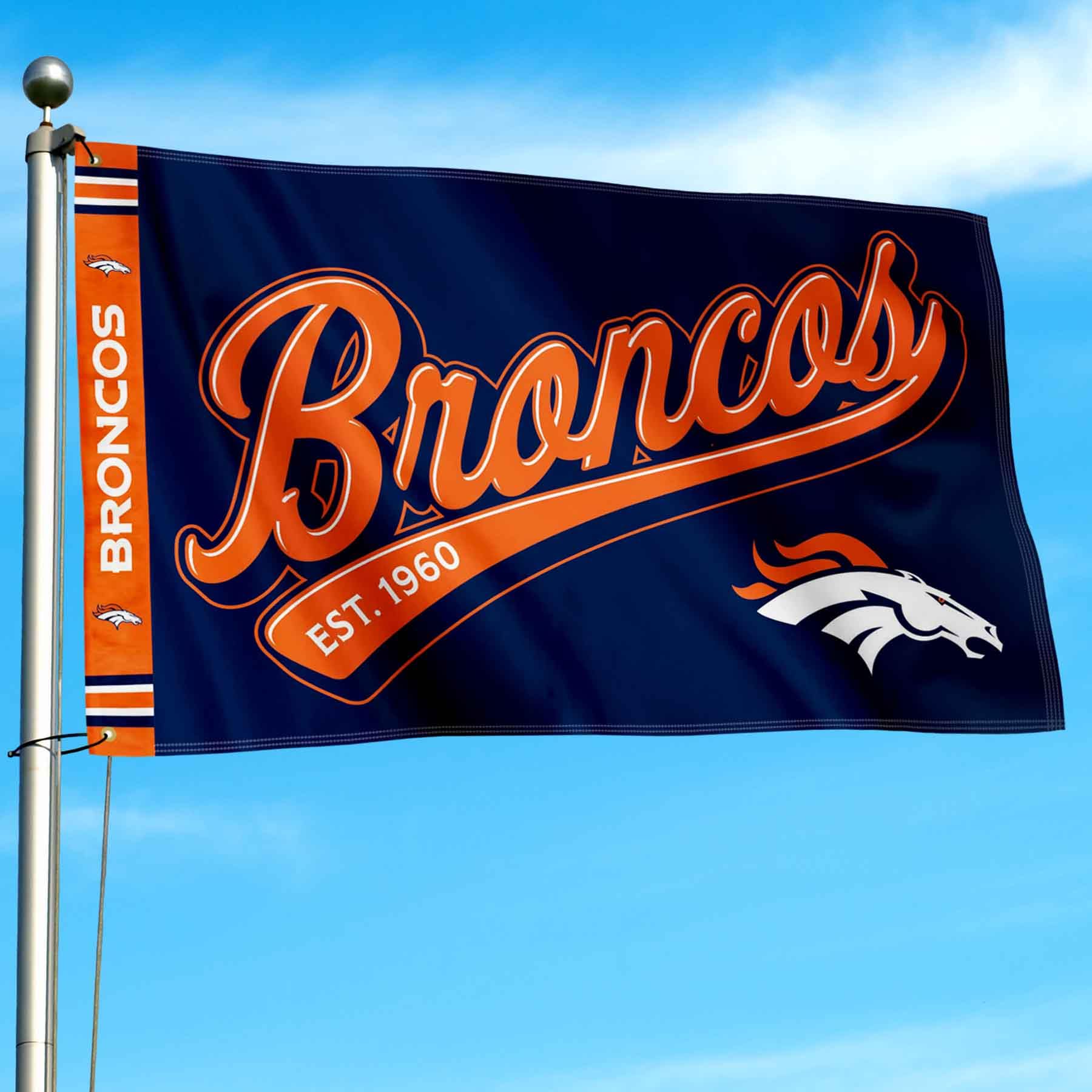 WinCraft Denver Broncos Script Logo Premium Flag - Sports Collectibles, Sports Memorabilia, Sports Fan Shop, Sports Gifts