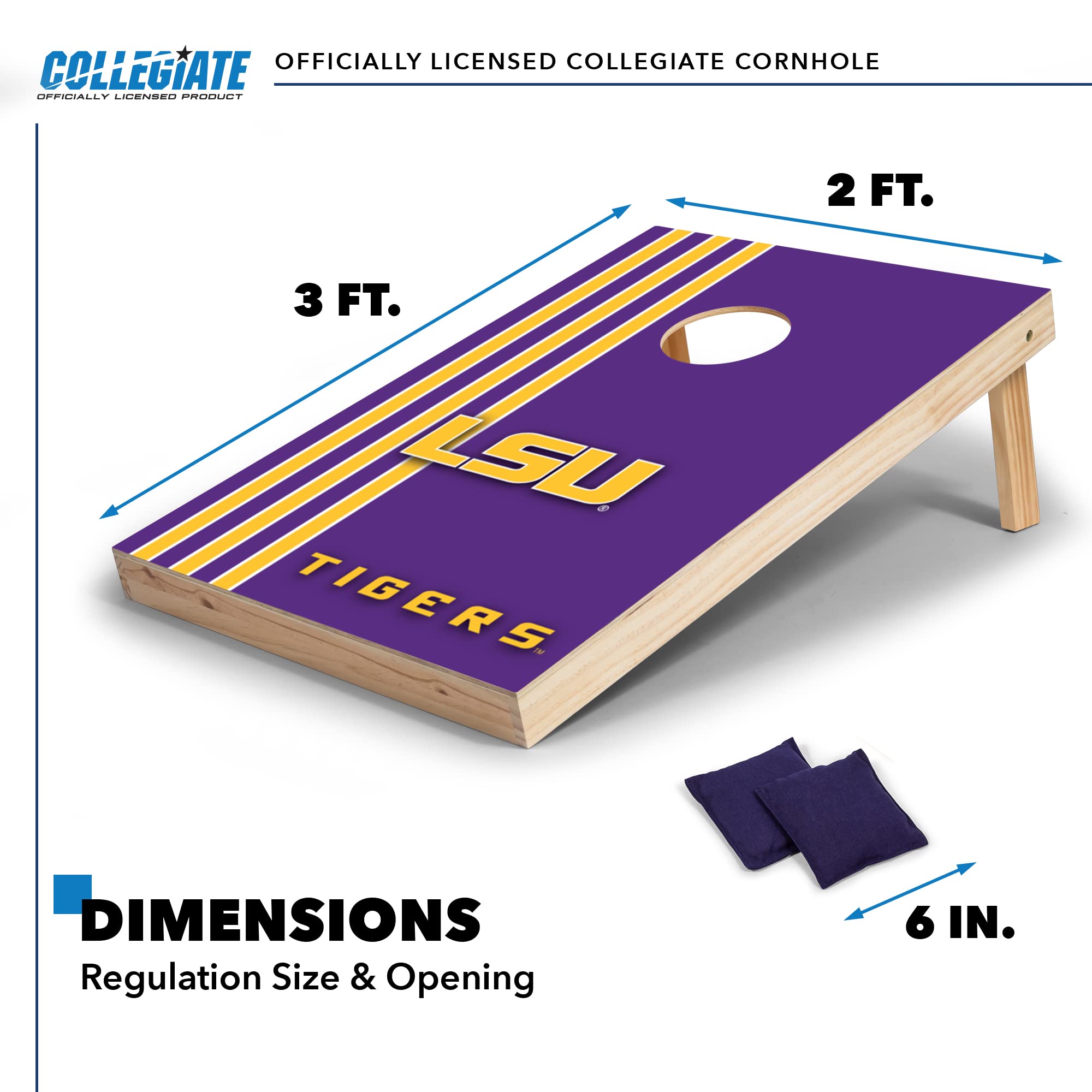 Wild Sports 2' x 3' Solid Wood Cornhole Set with Direct Print HD Team Graphics – Great Gift for Any NCAA Fan! Bean Bag Toss Family Outdoor Games – LSU Tigers - Sports Collectibles, Sports Memorabilia, Sports Fan Shop, Sports Gifts