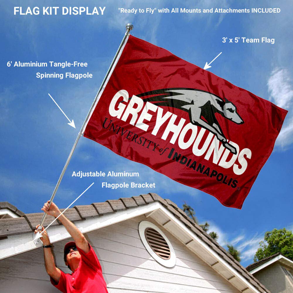 College Flags & Banners Co. University of Indianapolis Greyhounds Logo Flag and Pole Bracket Mount Bundle - Sports Collectibles, Sports Memorabilia, Sports Fan Shop, Sports Gifts