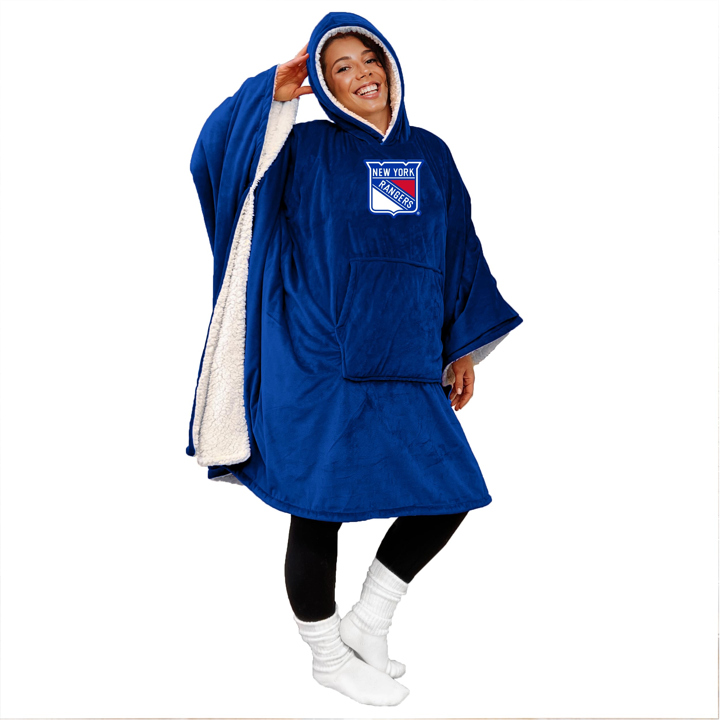 Pegasus Sports NHL New York Rangers Team Color Bloncho w/Logo Patch & Sherpa - Sports Gifts, Sports Memorabilia, Sports Collectibles, Fan Shop
