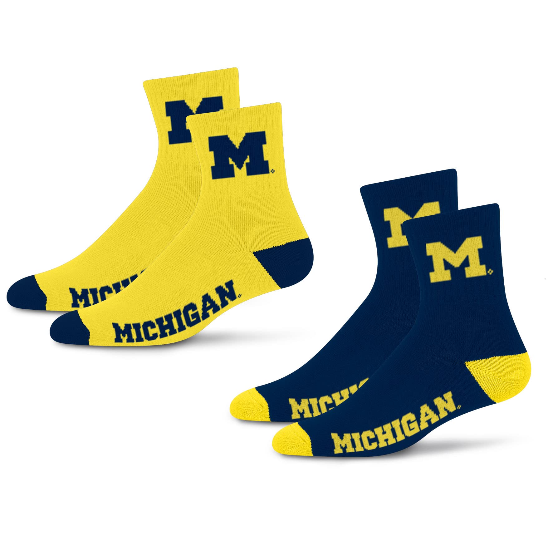 For Bare Feet NCAA Michigan Wolverines Quarter Sock Two Pack Team Colors Large - Sports Gifts, Sports Memorabilia, Sports Collectibles, Fan Shop