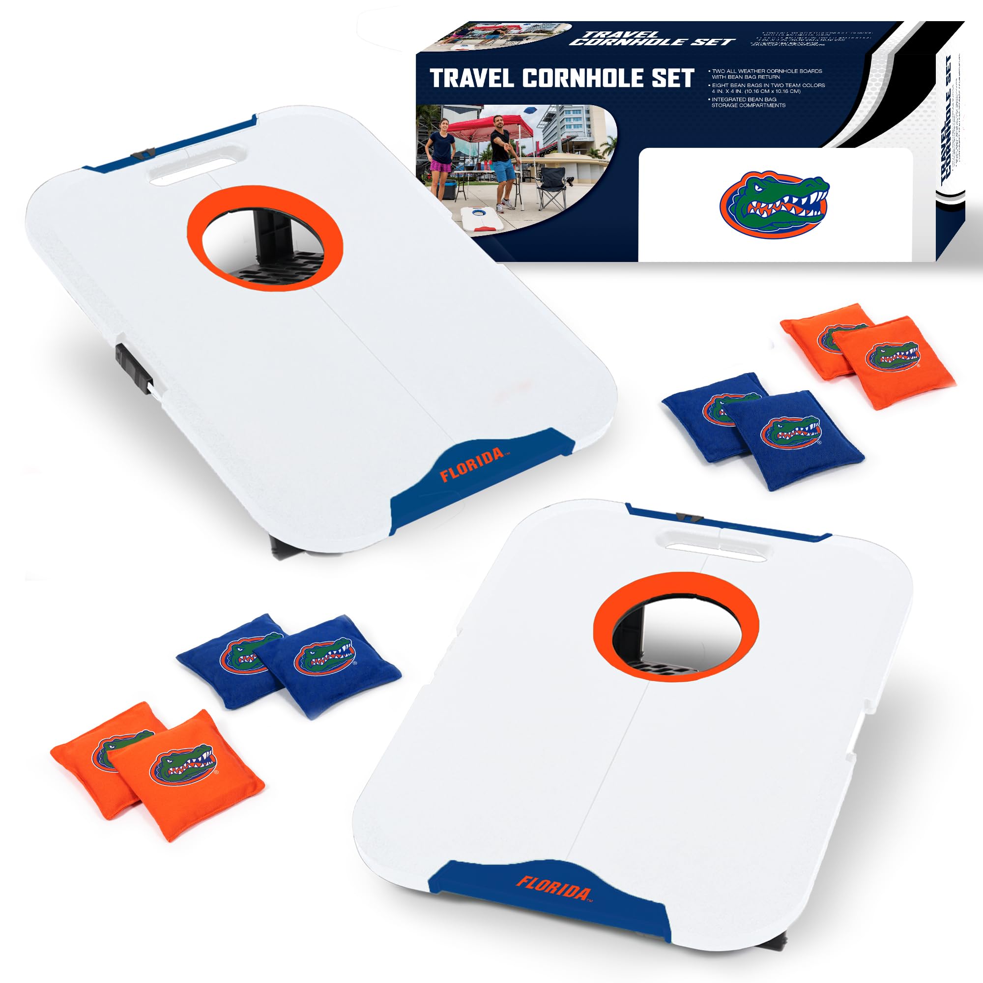 Wild Sports NCAA Florida Gators Pro Football All-Weather Cornhole Set - Travel Bean Bag Toss Set Includes 8 Bean Bags - Sports Collectibles, Sports Memorabilia, Sports Fan Shop, Sports Gifts
