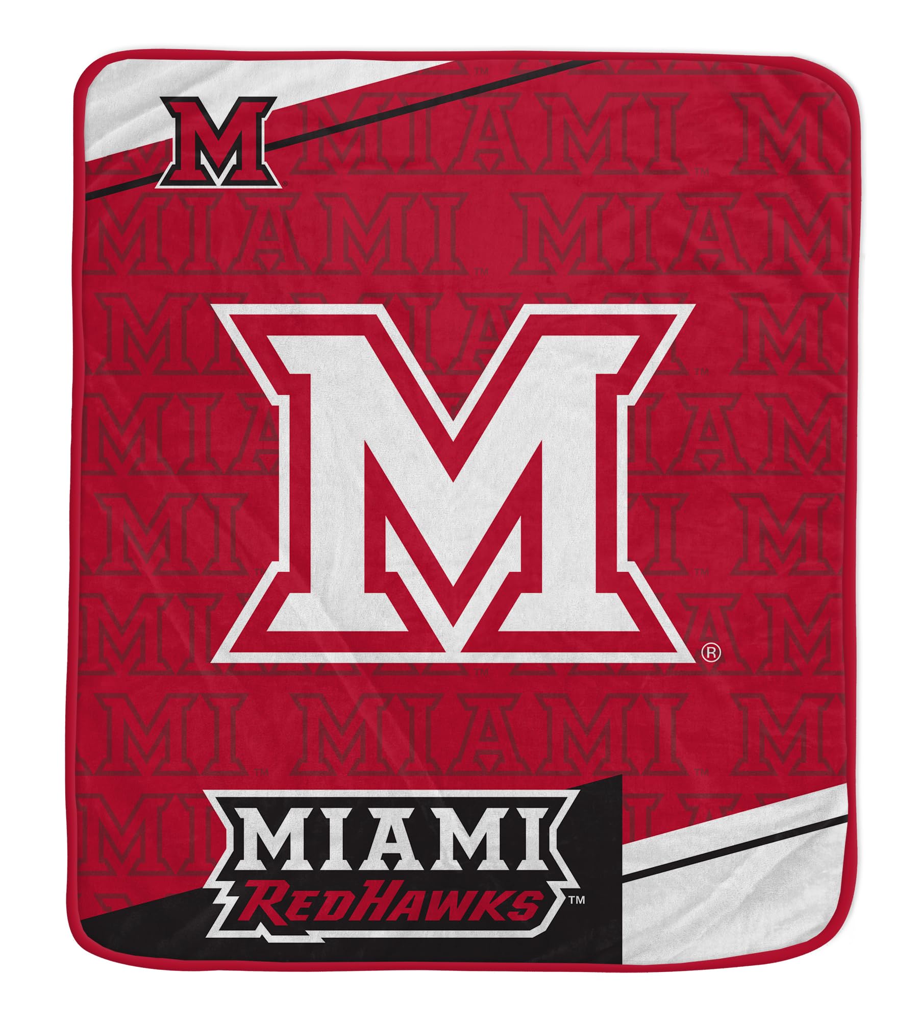 Pegasus Sports NCAA Miami Ohio Redhawks Diagonal Ghost Ultra Soft Blanket - Sports Gifts, Sports Memorabilia, Sports Collectibles, Fan Shop