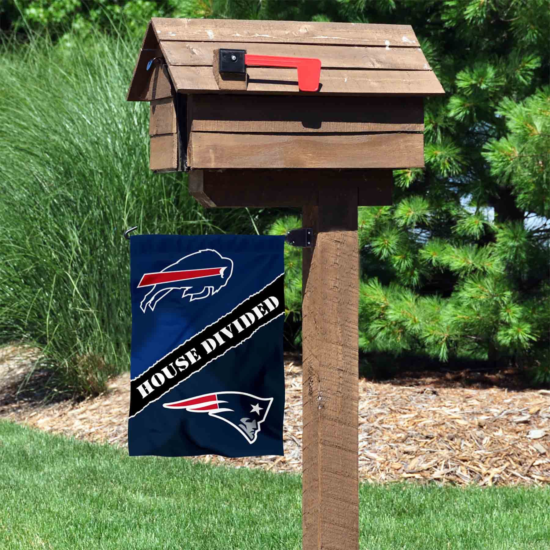 WinCraft House Divided Bills and Patriots Double Sided Garden Flag - Sports Collectibles, Sports Memorabilia, Sports Fan Shop, Sports Gifts