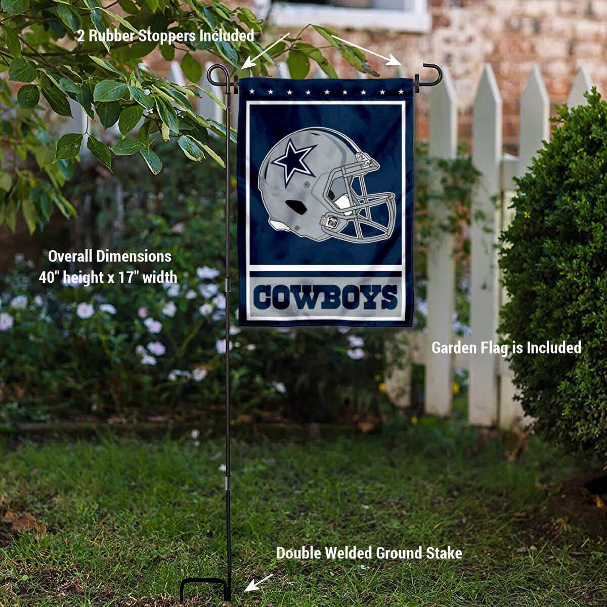 WinCraft Dallas Cowboys Football Garden Flag and Pole Stand Holder - Sports Collectibles, Sports Memorabilia, Sports Fan Shop, Sports Gifts