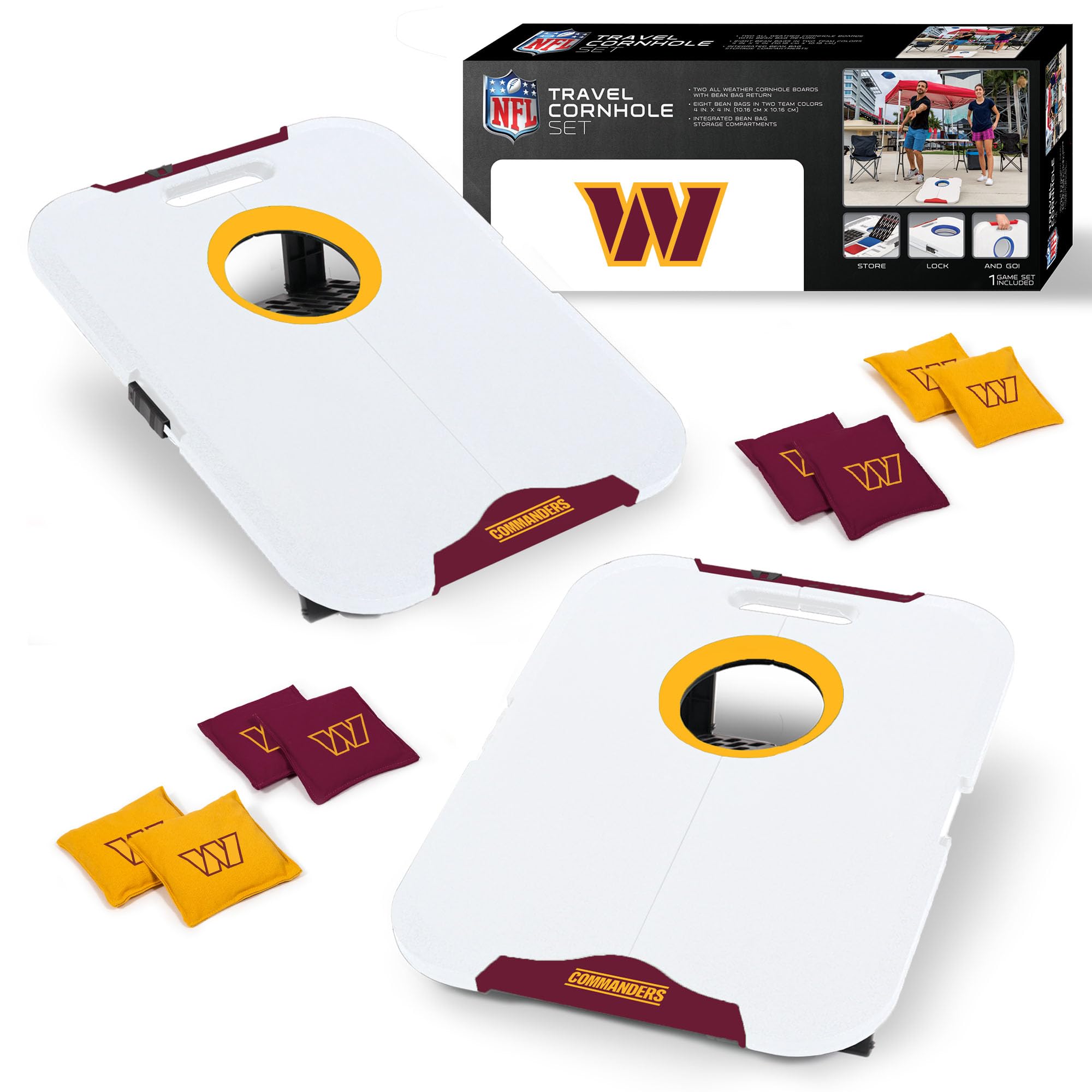 Wild Sports NFL Washington Commanders Pro Football All-Weather Cornhole Set - Travel Bean Bag Toss Set Includes 8 Bean Bags - Sports Collectibles, Sports Memorabilia, Sports Fan Shop, Sports Gifts