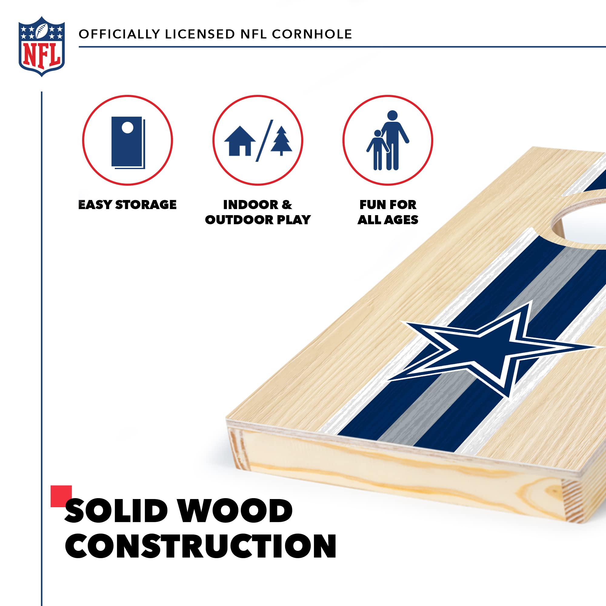 Wild Sports NFL Football Dallas Cowboys 1' x 2' Travel Size Solid Wood Cornhole Set with Direct Print HD Team Graphics – Great Gift for Any Sports Fan! Bean Bag Toss Family Games for Outdoor Play - Sports Collectibles, Sports Memorabilia, Sports Fan Shop, Sports Gifts