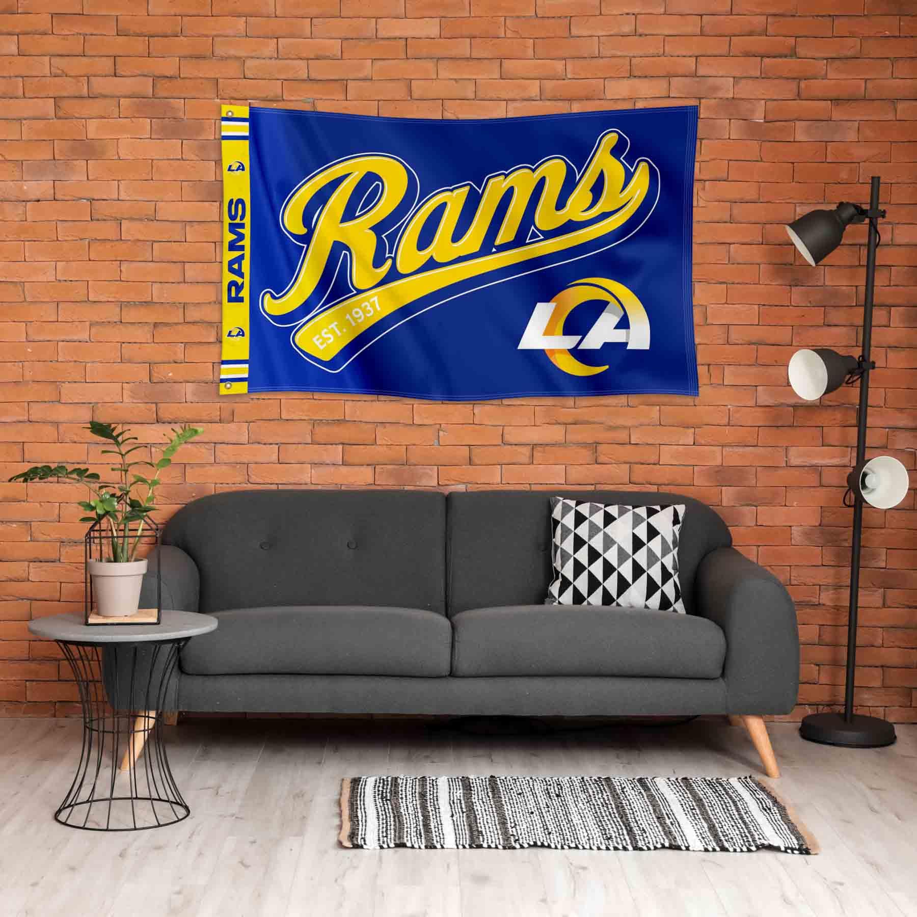 WinCraft Los Angeles Rams Script Logo Premium Flag - Sports Collectibles, Sports Memorabilia, Sports Fan Shop, Sports Gifts