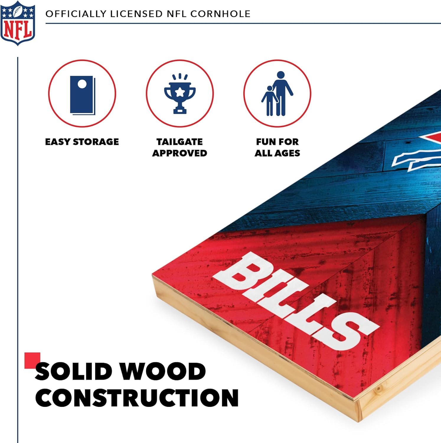 Wild Sports NFL Buffalo Bills 2' x 4' Regulation Size Solid Wood Cornhole Set with Direct Print HD Team Graphics - Sports Collectibles, Sports Memorabilia, Sports Fan Shop, Sports Gifts