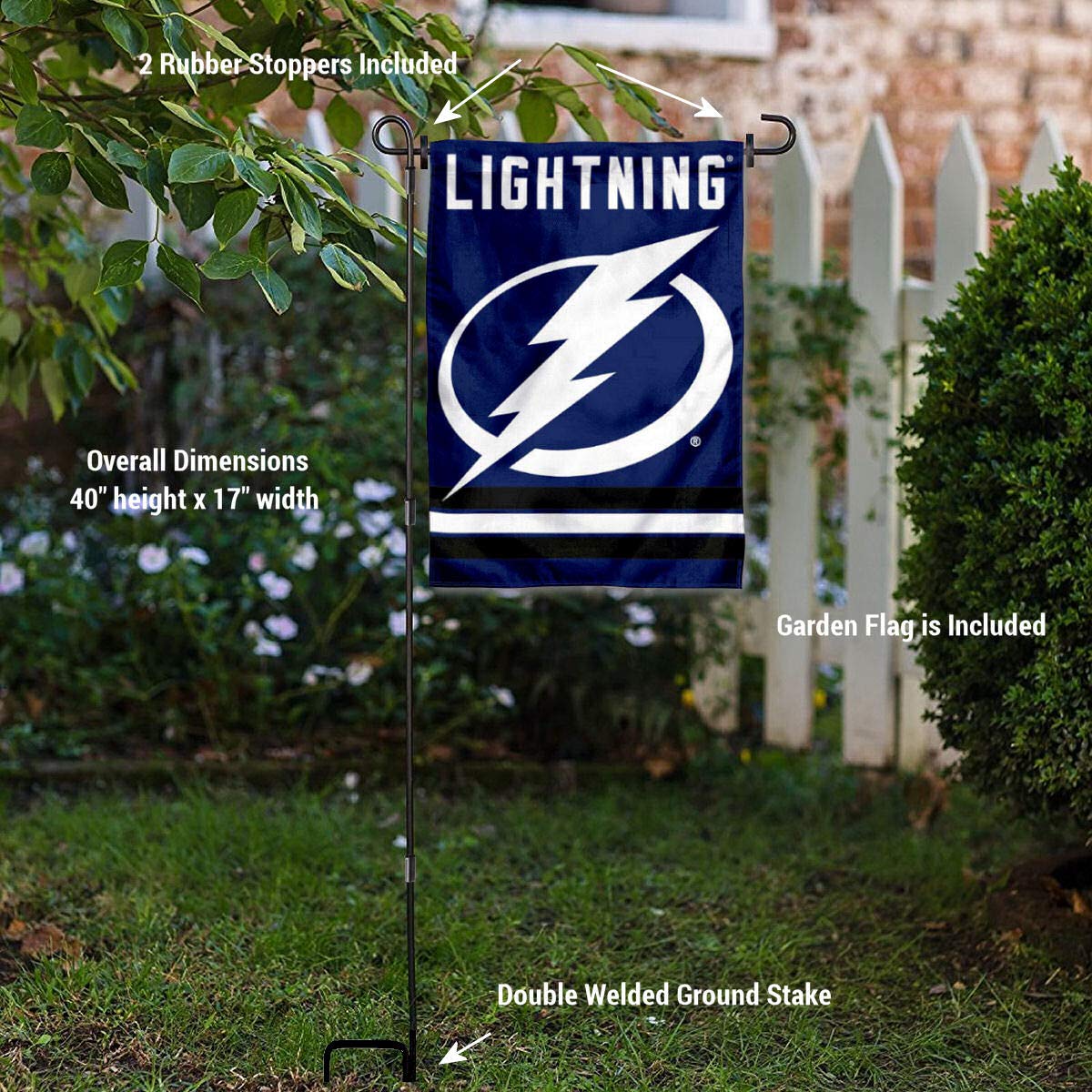 WinCraft Tampa Bay Lightning Garden Flag with Pole Stand Holder - Sports Collectibles, Sports Memorabilia, Sports Fan Shop, Sports Gifts