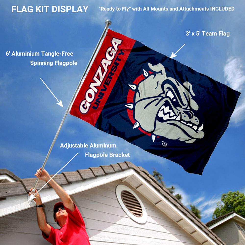 College Flags & Banners Co. Gonzaga 3x5 Flag and Pole Bracket Mount Bundle - Sports Collectibles, Sports Memorabilia, Sports Fan Shop, Sports Gifts