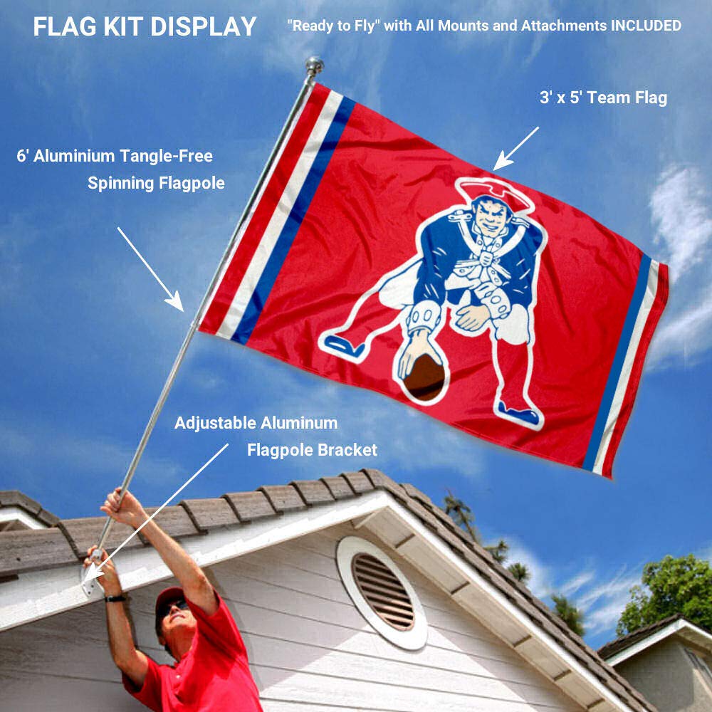 WinCraft New England Patriots Pat Patriot Flag Pole and Bracket Kit - Sports Collectibles, Sports Memorabilia, Sports Fan Shop, Sports Gifts