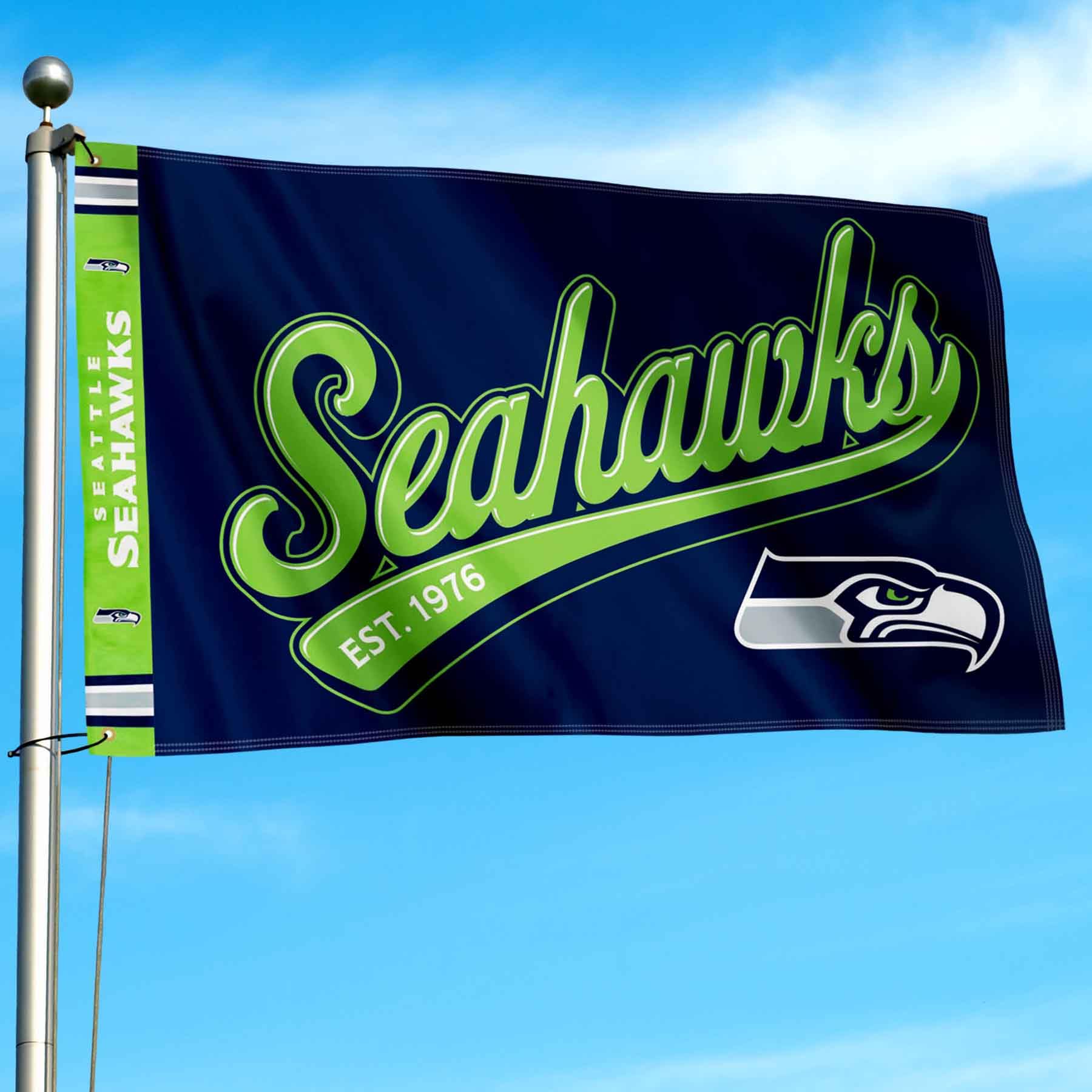 WinCraft Seattle Seahawks Script Logo Premium Flag - Sports Collectibles, Sports Memorabilia, Sports Fan Shop, Sports Gifts
