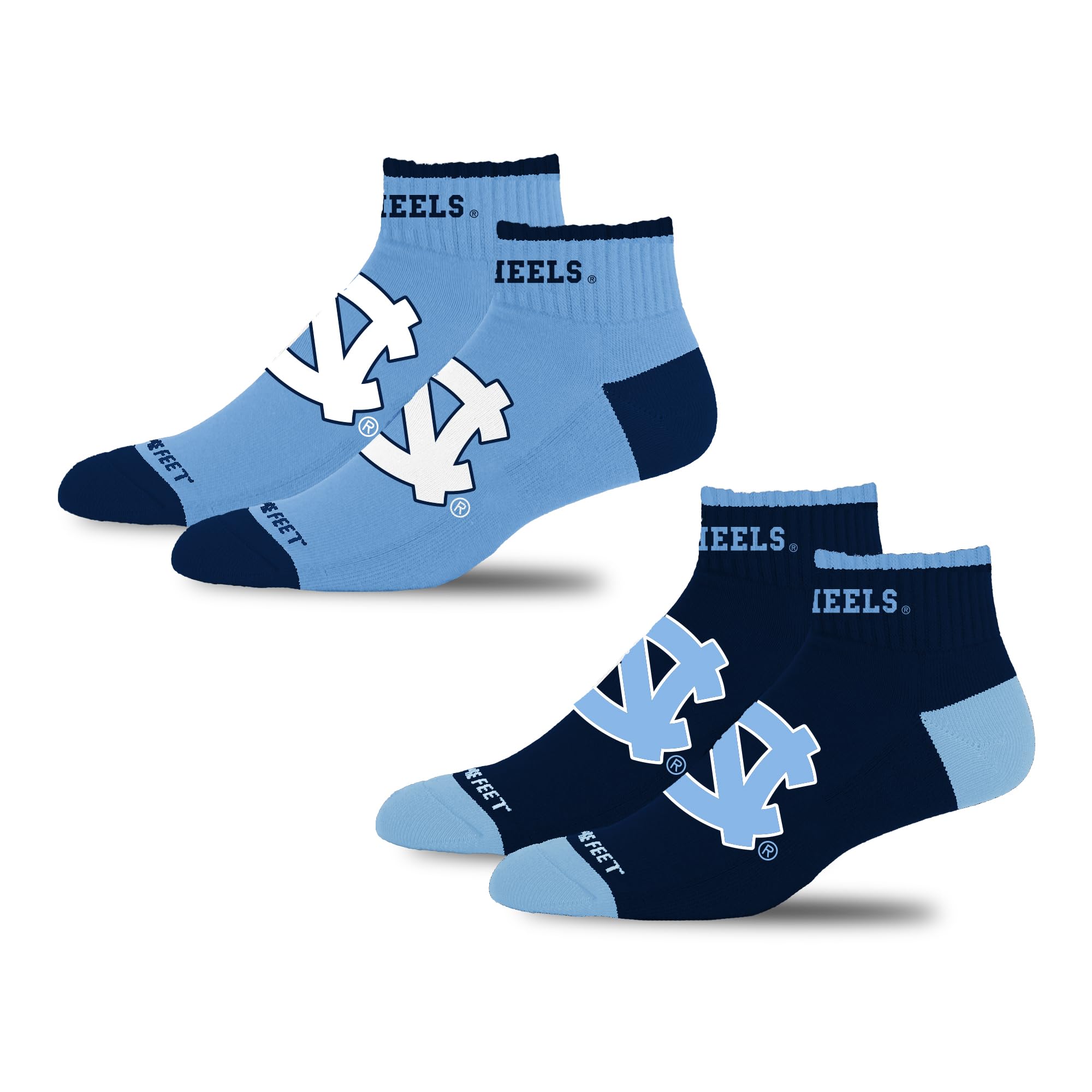 For Bare Feet NCAA NORTH CAROLINA TARHEELS Front and Center 2 Pack Team Colors Large - Sports Gifts, Sports Memorabilia, Sports Collectibles, Fan Shop