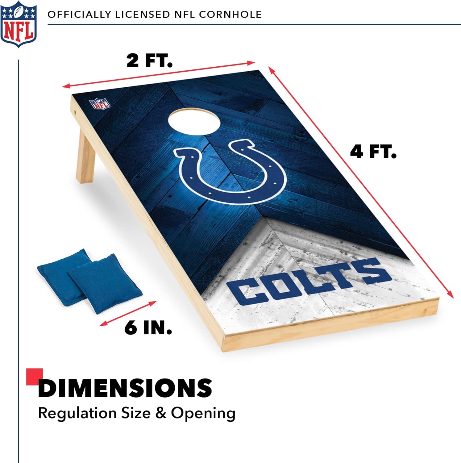 Wild Sports NFL Indianapolis Colts 2' x 4' Regulation Size Solid Wood Cornhole Set with Direct Print HD Team Graphics - Sports Collectibles, Sports Memorabilia, Sports Fan Shop, Sports Gifts