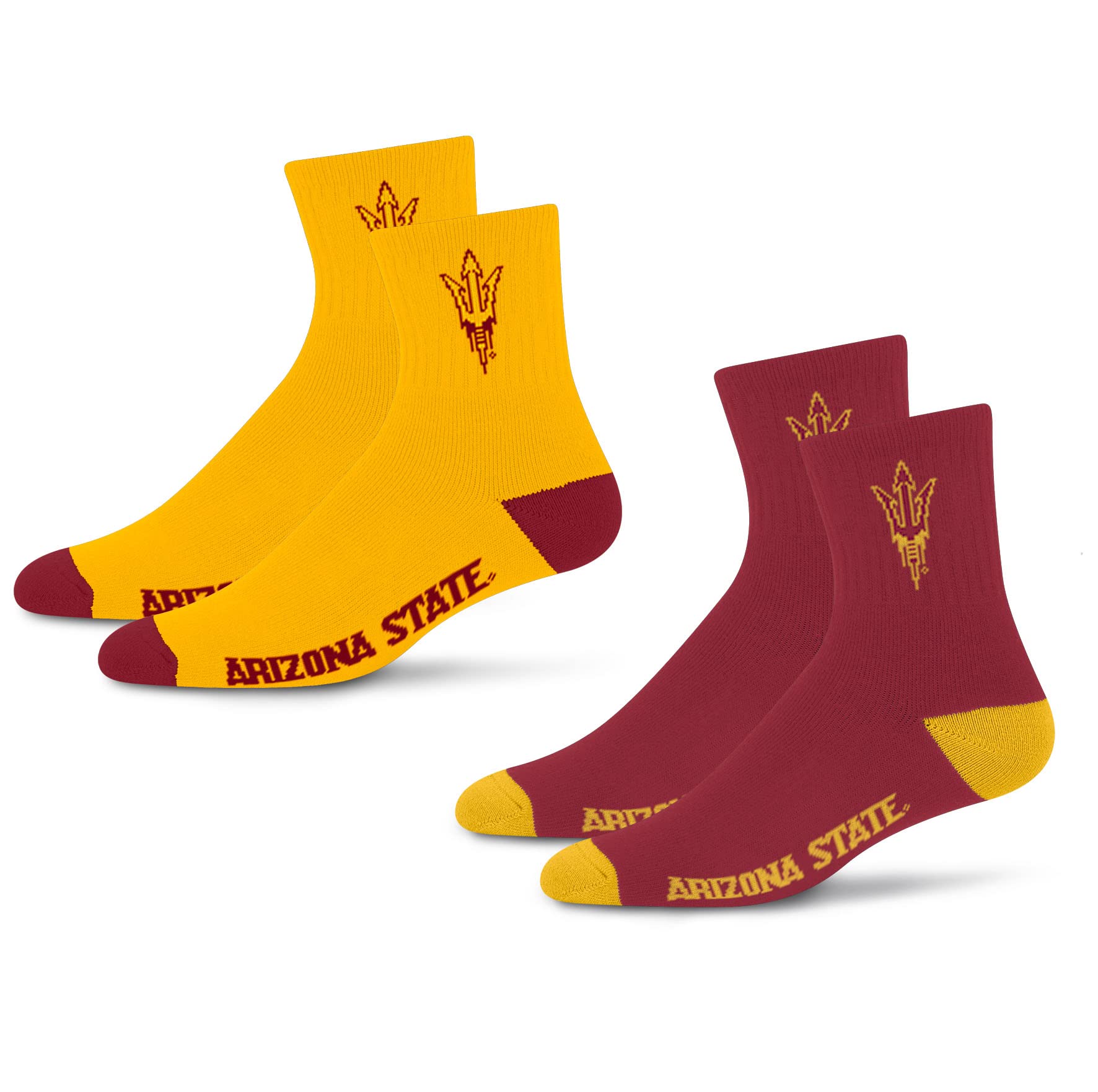 For Bare Feet NCAA Arizona State Sun Devils Quarter Sock Two Pack Team Colors Large - Sports Gifts, Sports Memorabilia, Sports Collectibles, Fan Shop