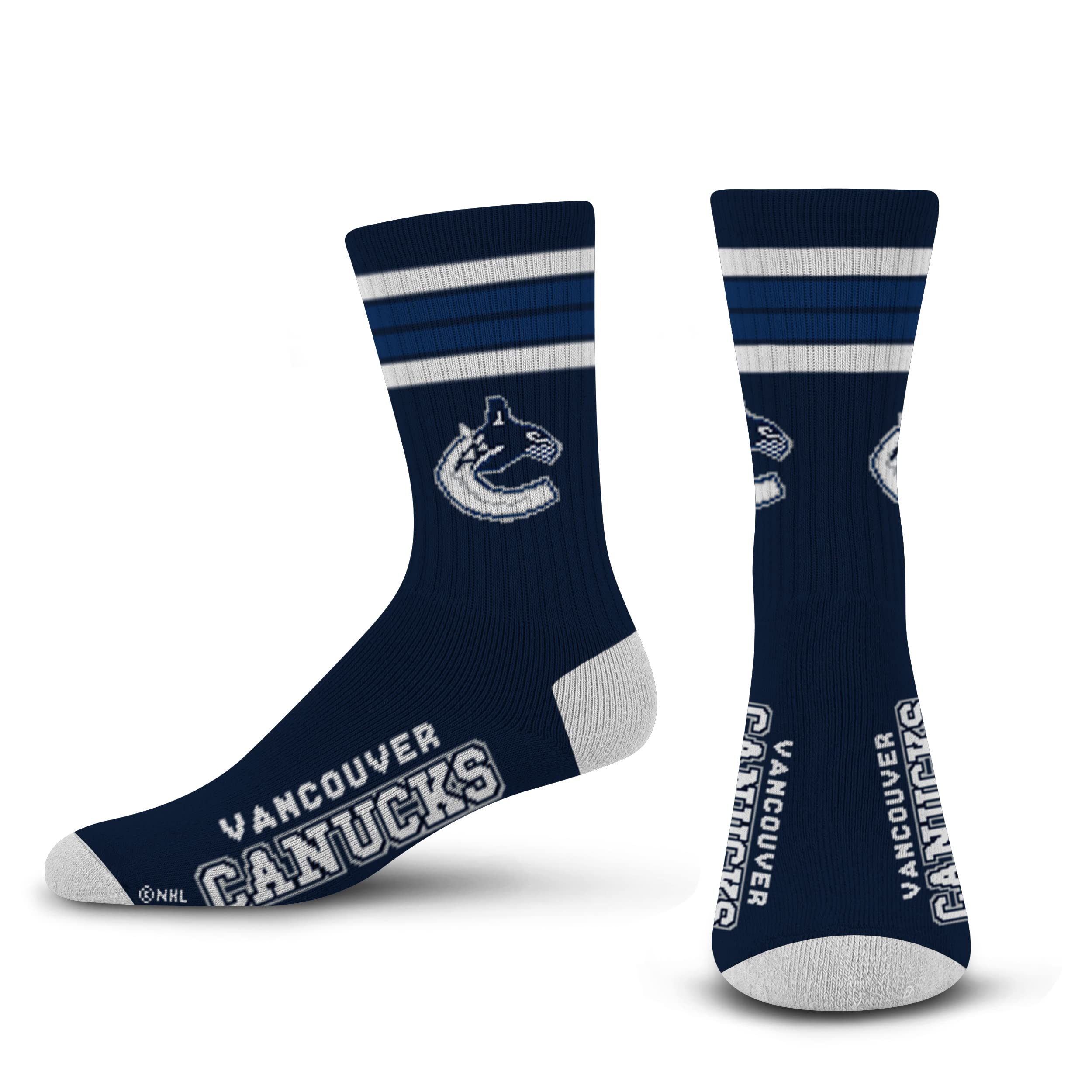 For Bare Feet NHL Vancouver Canucks 4 Stripe Deuce Crew Sock Team Color MEDIUM - Sports Gifts, Sports Memorabilia, Sports Collectibles, Fan Shop