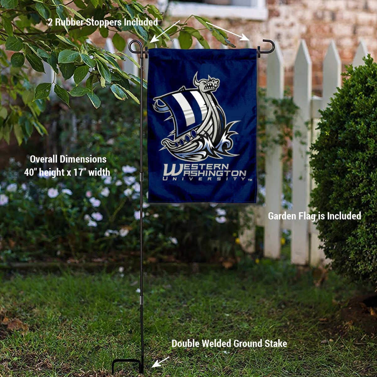 College Flags & Banners Co. Western Washington Vikings Garden Flag and USA Stand Pole Holder Set - Sports Collectibles, Sports Memorabilia, Sports Fan Shop, Sports Gifts