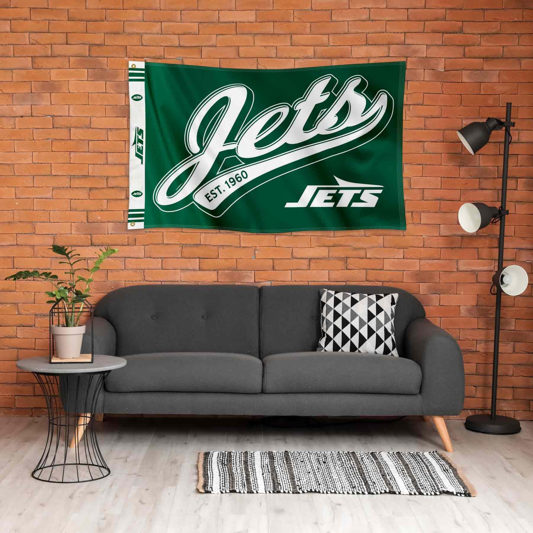 WinCraft New York Jets Script Logo Premium Flag - Sports Collectibles, Sports Memorabilia, Sports Fan Shop, Sports Gifts