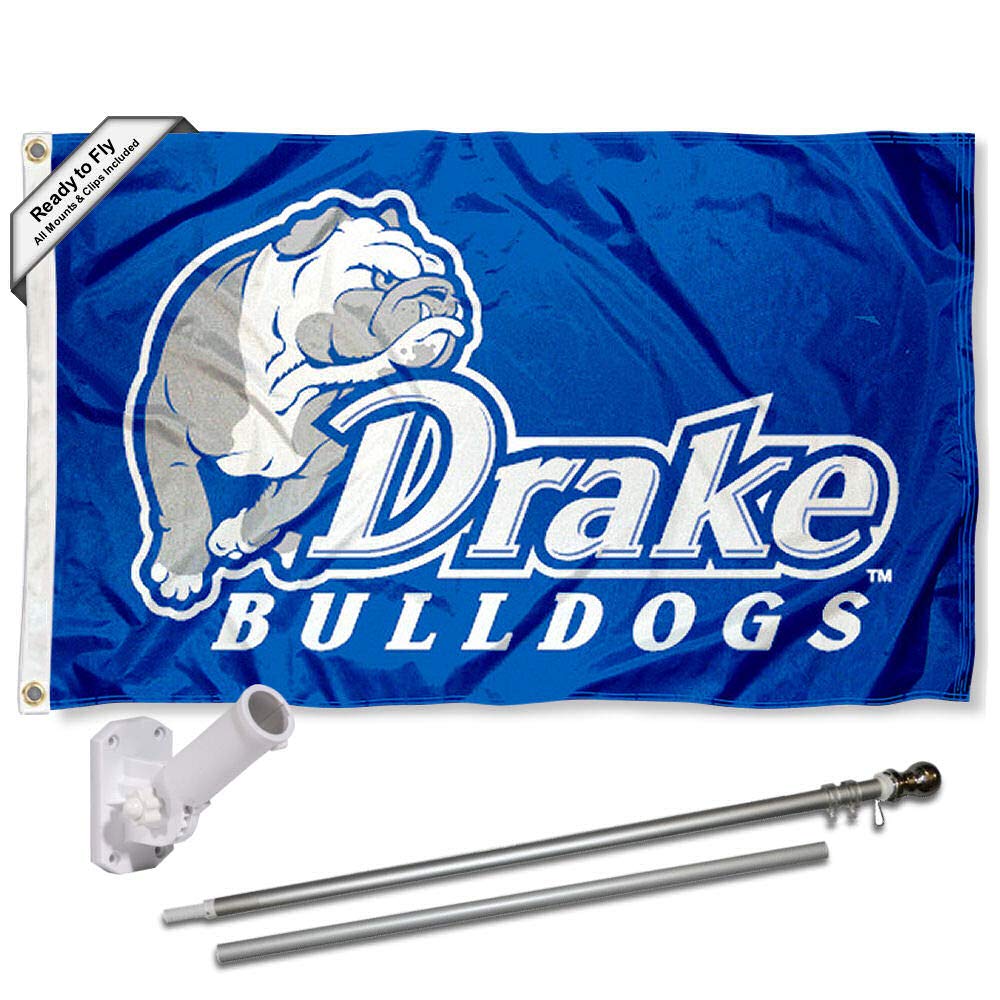College Flags & Banners Co. Drake University Blue 3x5 Flag and Pole Bracket Mount Bundle - Sports Collectibles, Sports Memorabilia, Sports Fan Shop, Sports Gifts